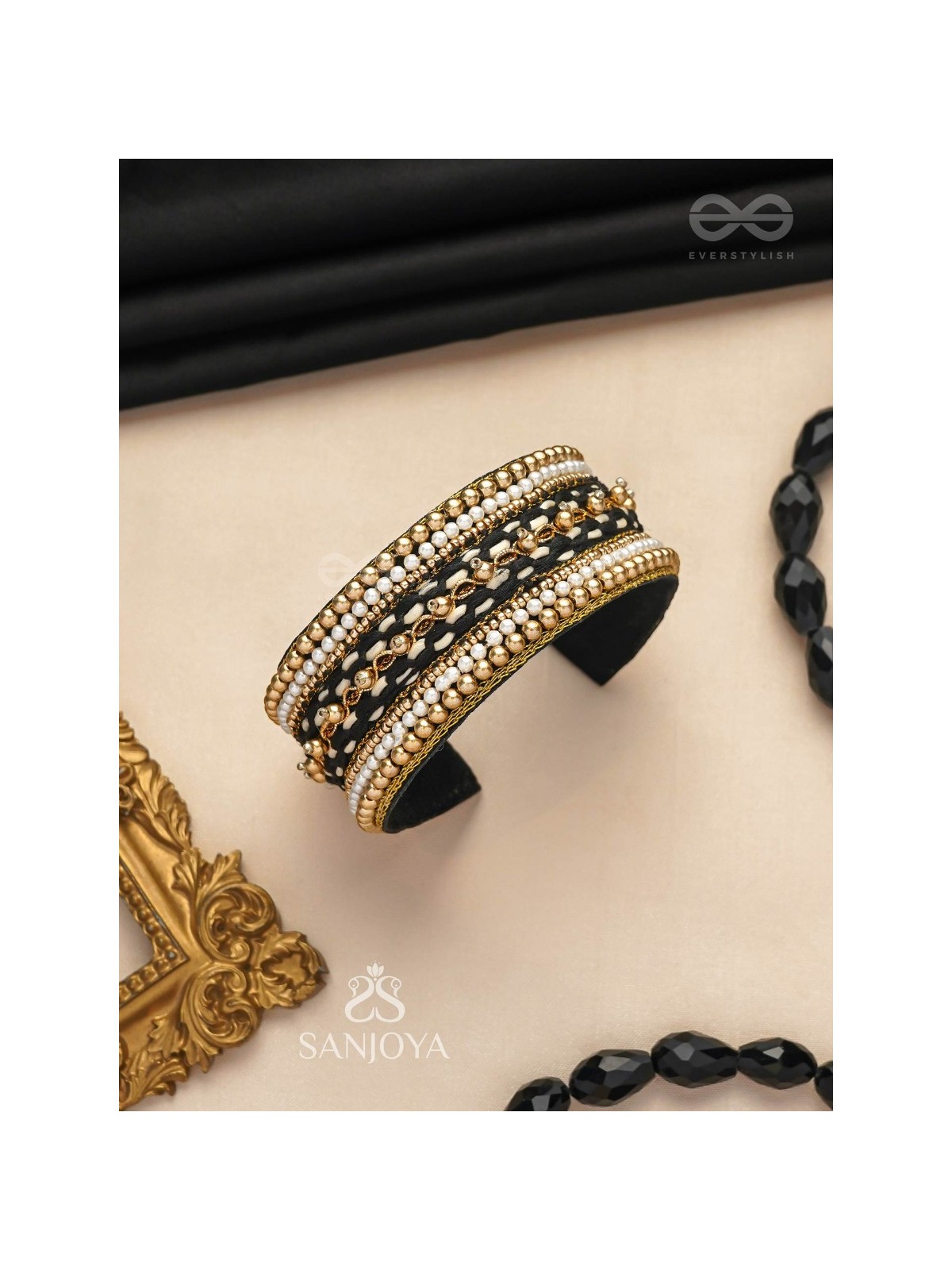 Madhya - In Between Night - Beads And Resham Hand Embroidered Bangle