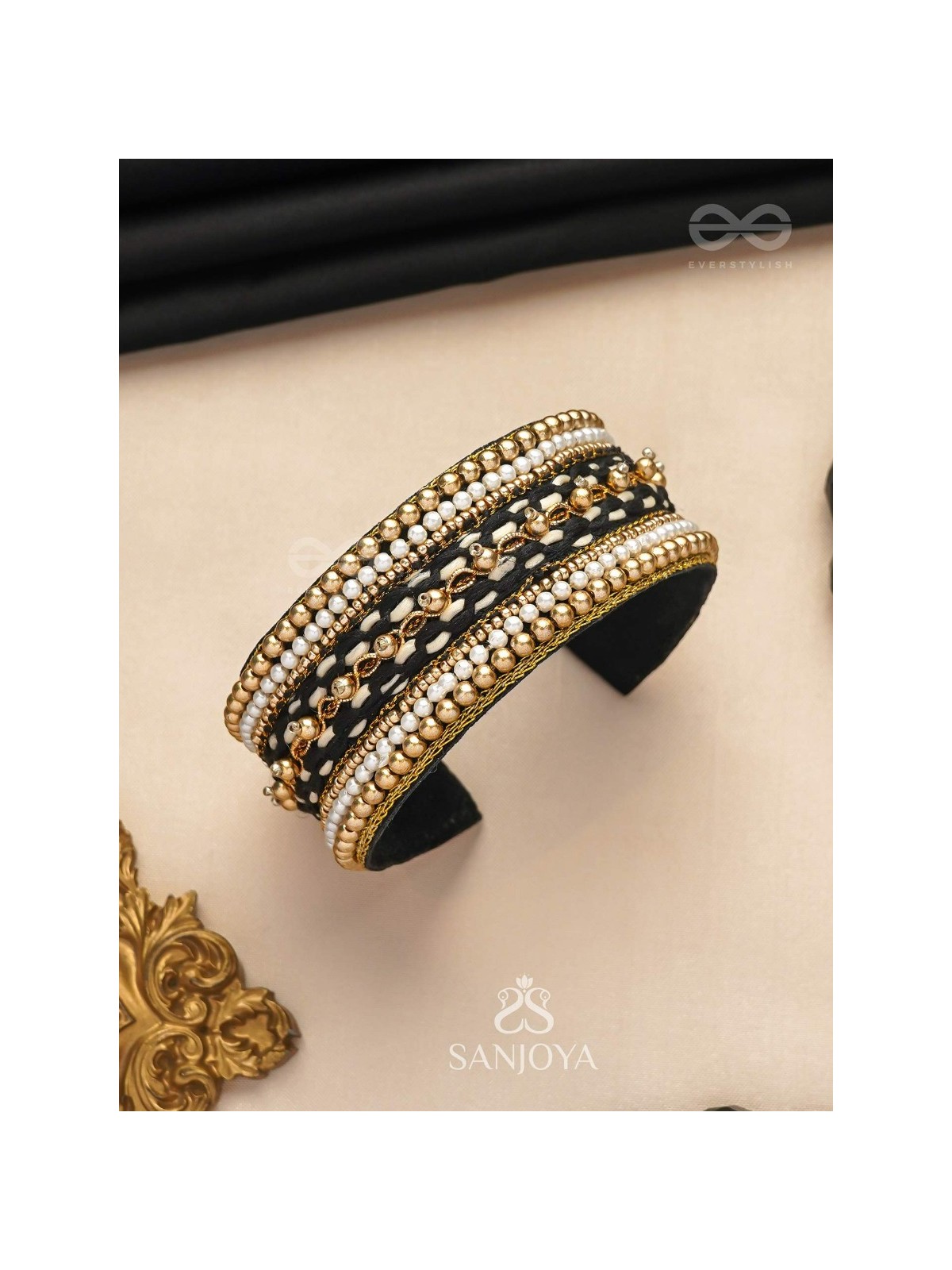 Madhya - In Between Night - Beads And Resham Hand Embroidered Bangle