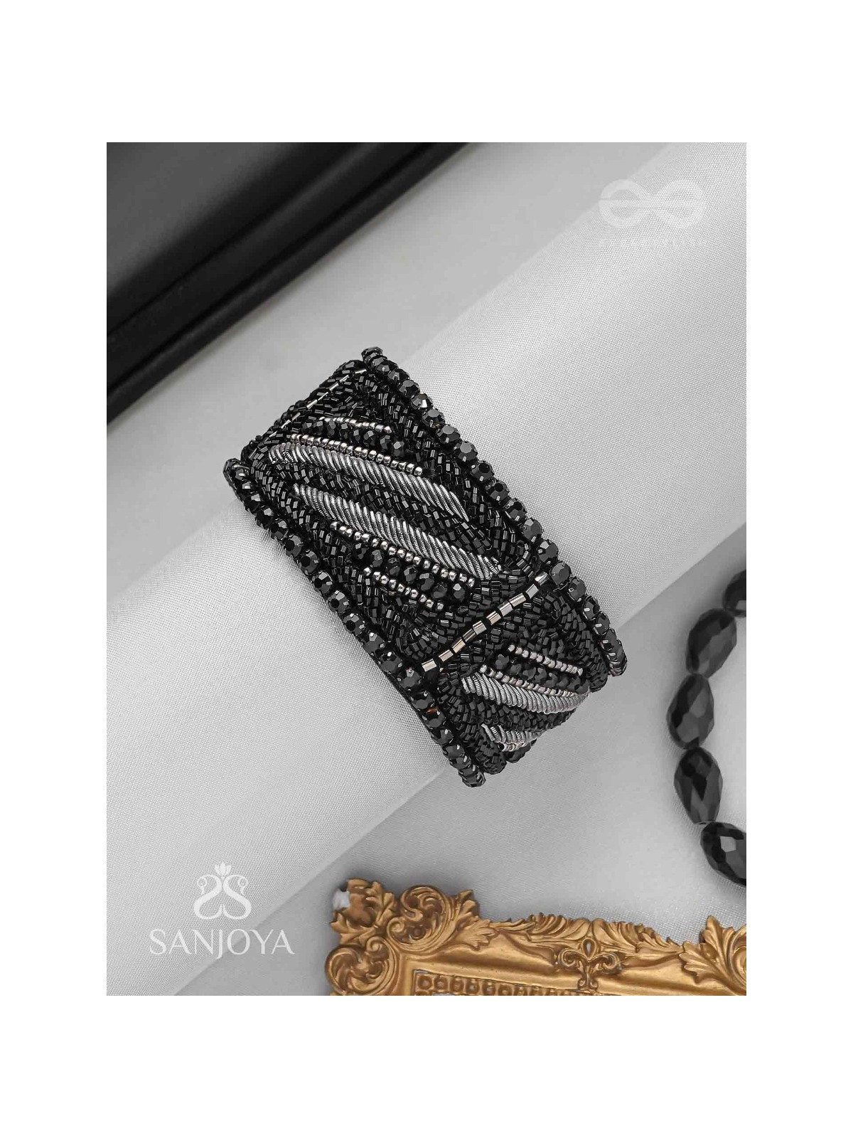 Nisithah - The Midnight's Magic - Beads And Cutdana Hand Embroidered Cuff Bracelet