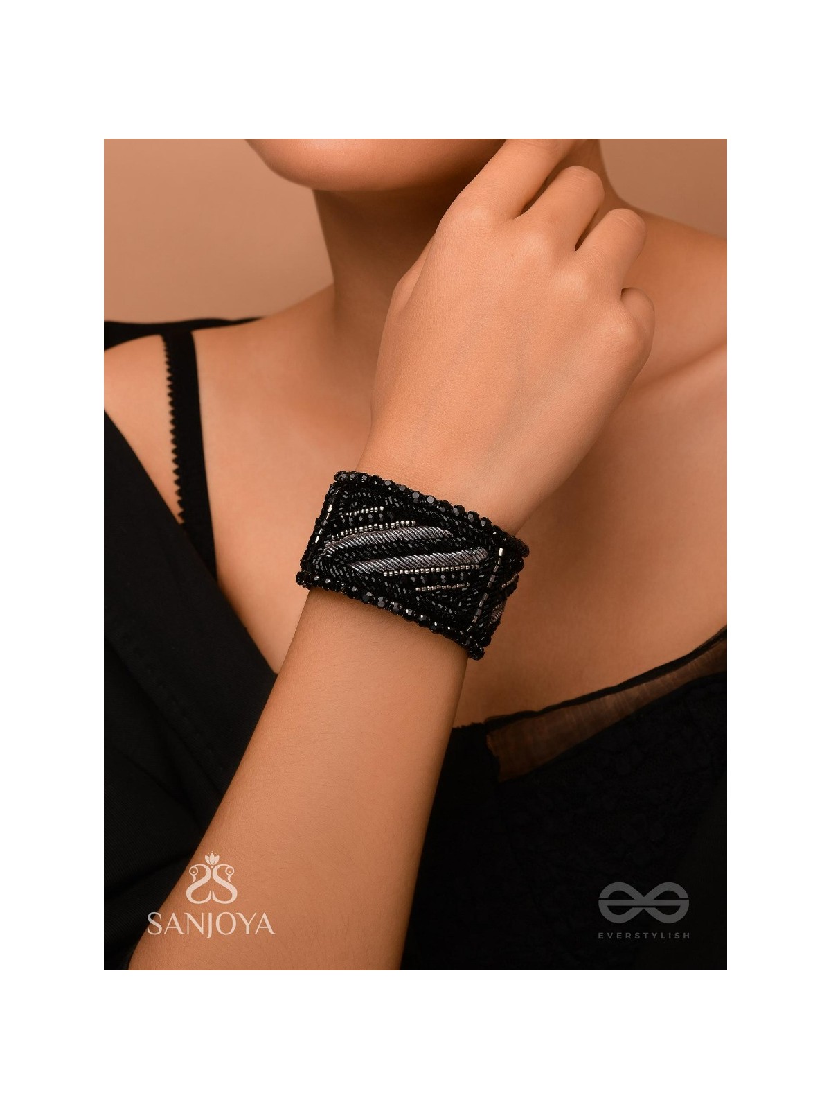 Nisithah - The Midnight's Magic - Beads And Cutdana Hand Embroidered Cuff Bracelet