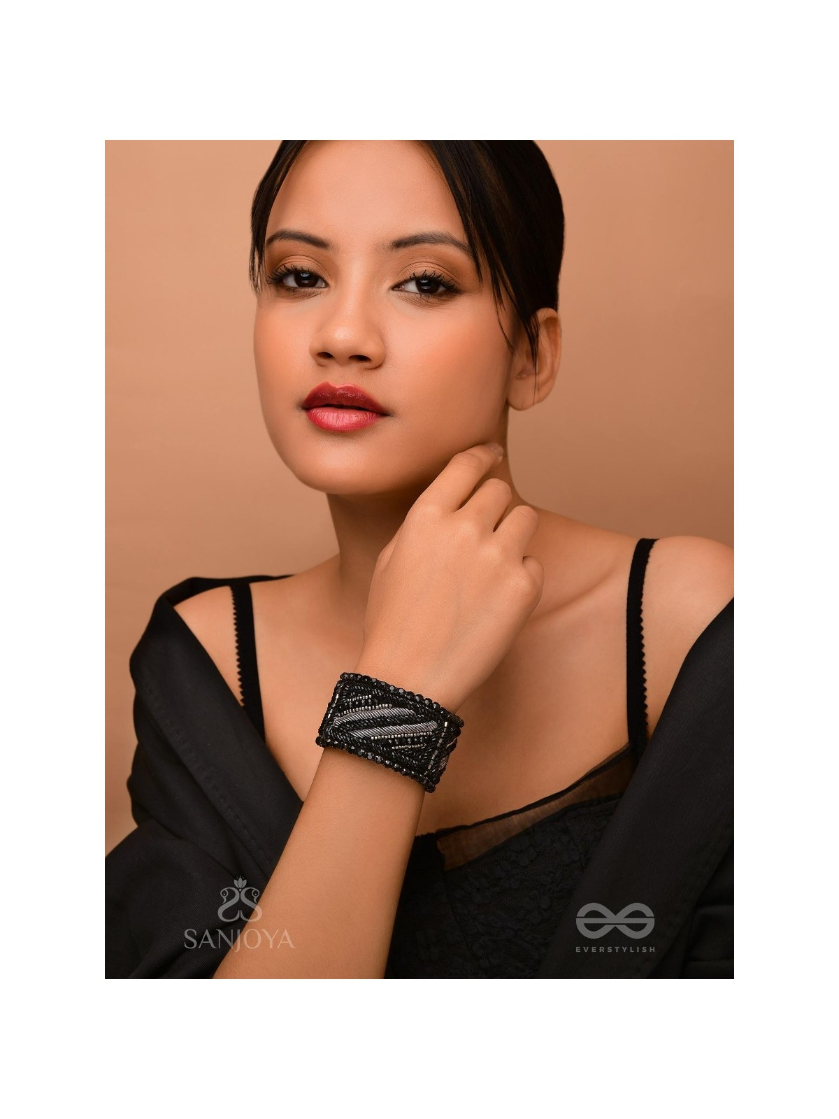 Nisithah - The Midnight's Magic - Beads And Cutdana Hand Embroidered Cuff Bracelet