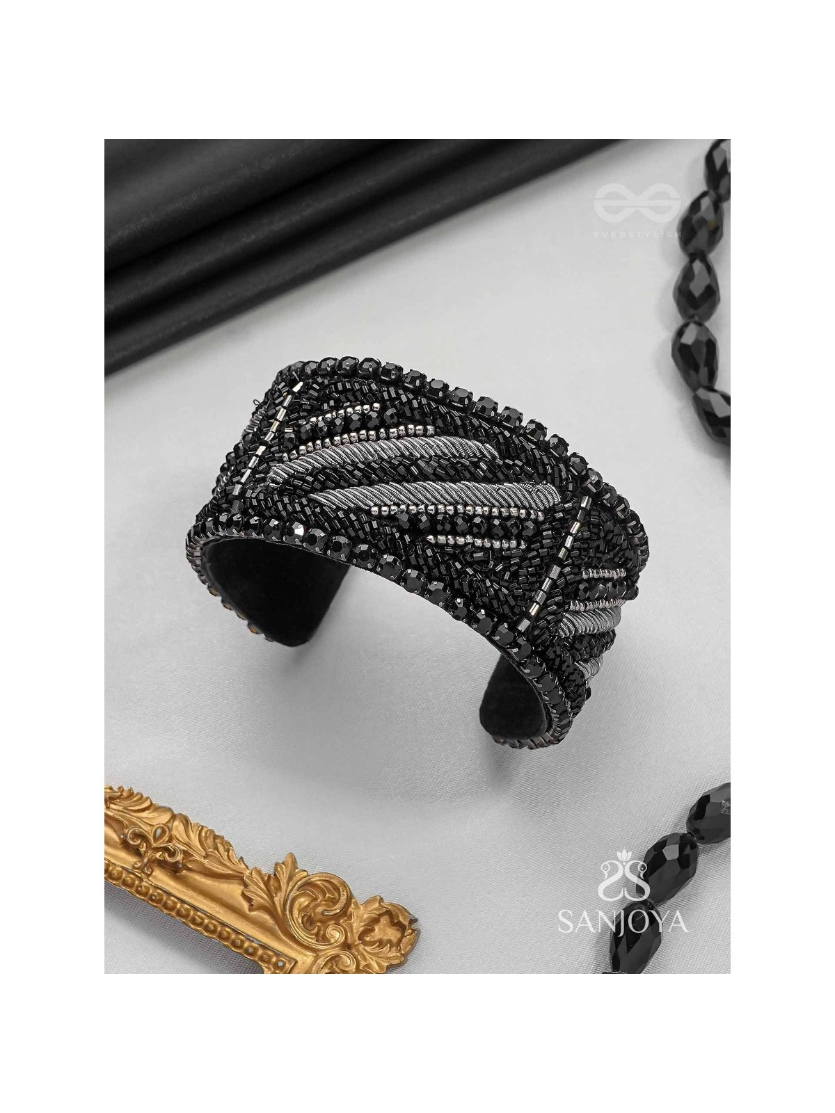 Nisithah - The Midnight's Magic - Beads And Cutdana Hand Embroidered Cuff Bracelet