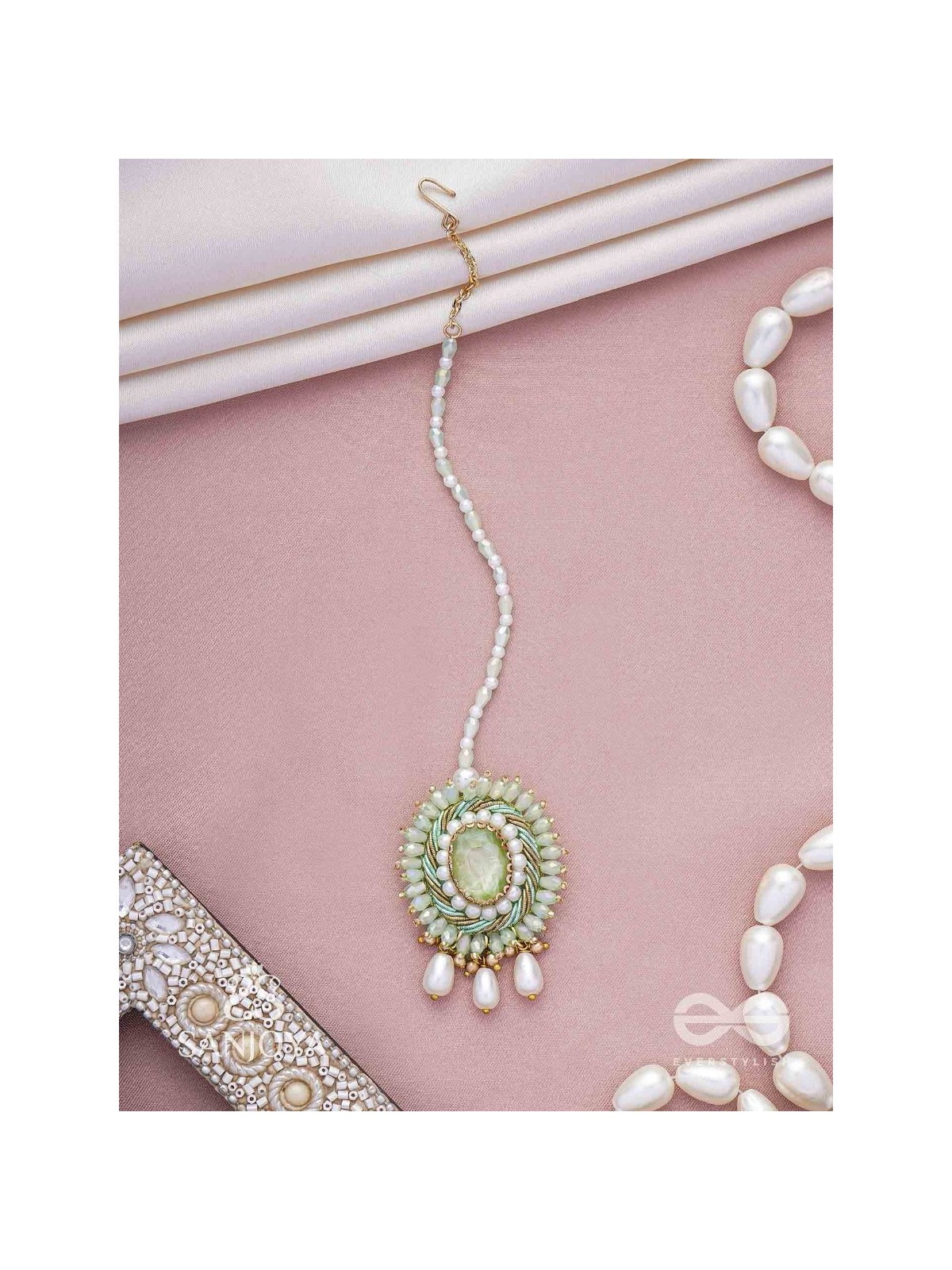 Aranyani - The Meadow Dreams - Stone, Beads And Pearls Hand Embroidered Maangtika