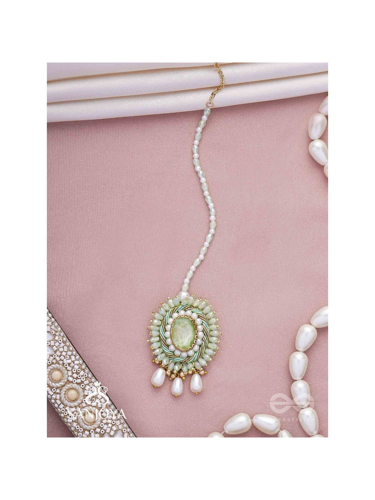 Aranyani - The Meadow Dreams - Stone, Beads And Pearls Hand Embroidered Maangtika