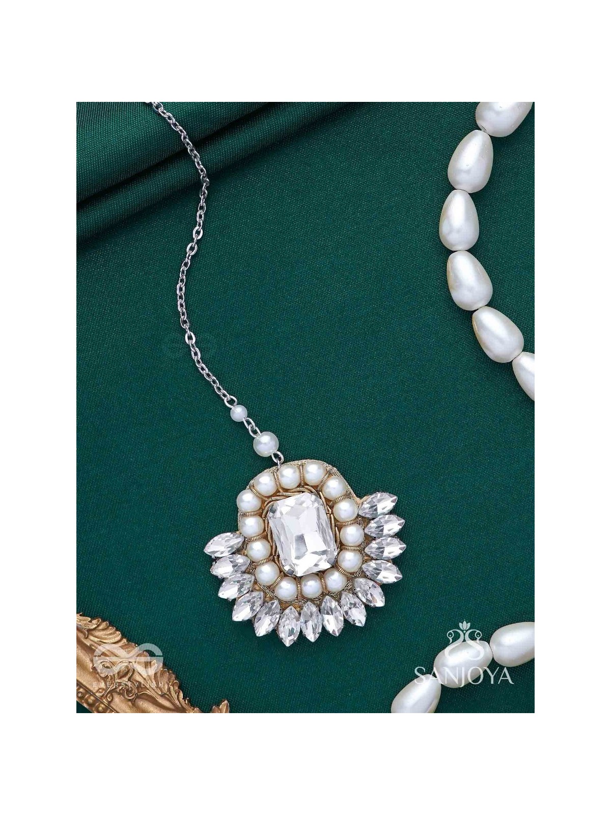 Adrisara - Essence Of Stones - Stones Hand Embroidered Maangtika