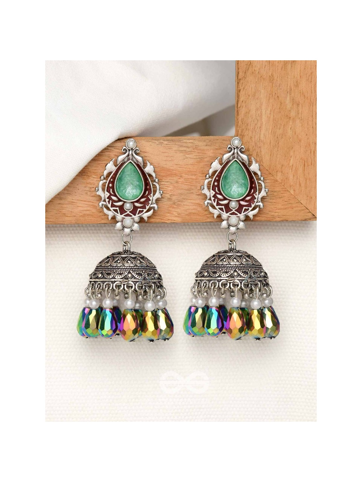 The Daytime Blitz - Statement Embellished And Enamelled Oxidised Jhumka Earrings