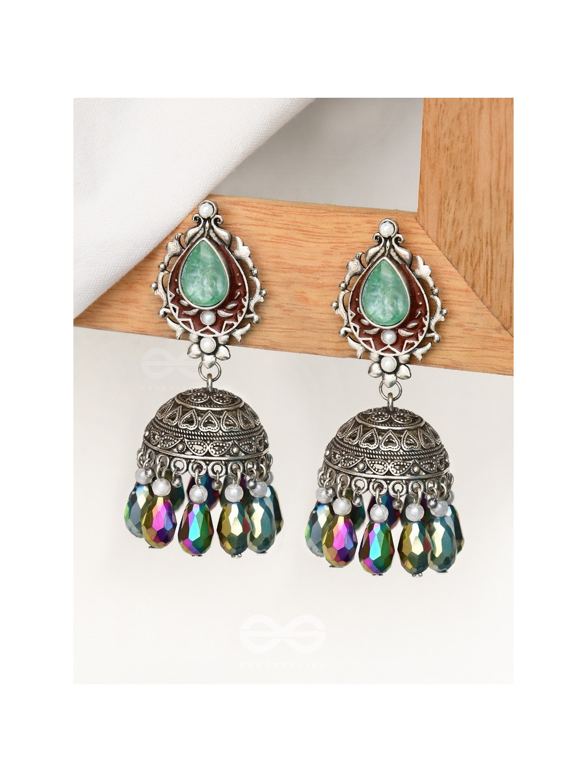 The Daytime Blitz - Statement Embellished And Enamelled Oxidised Jhumka Earrings