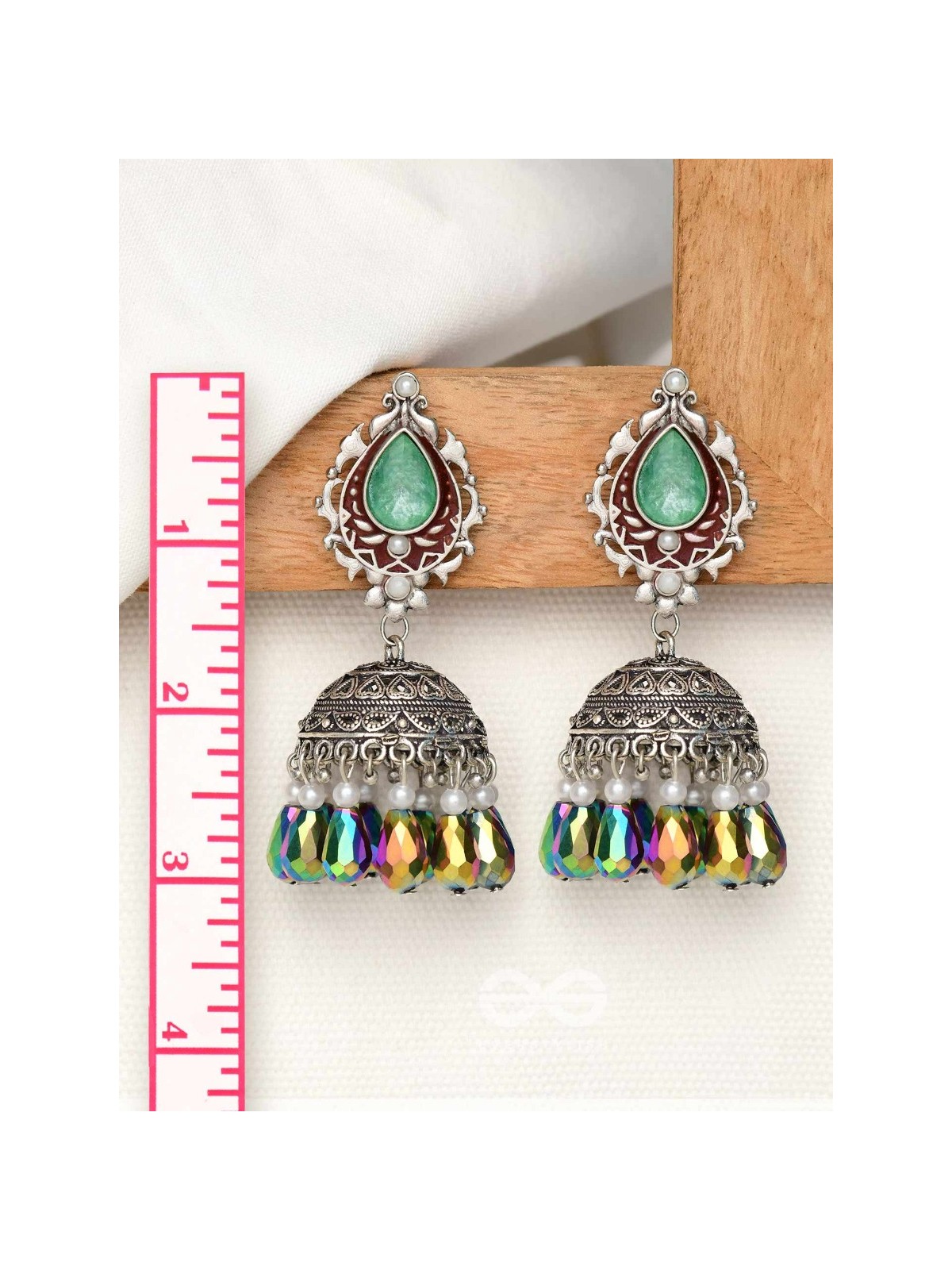 The Daytime Blitz - Statement Embellished And Enamelled Oxidised Jhumka Earrings