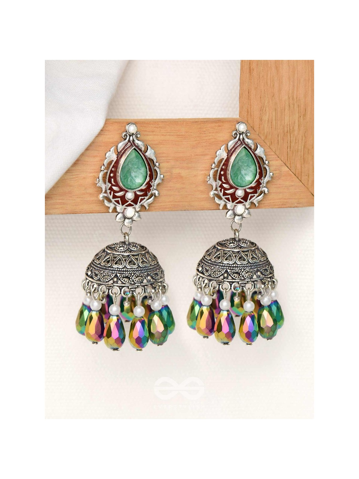 The Daytime Blitz - Statement Embellished And Enamelled Oxidised Jhumka Earrings