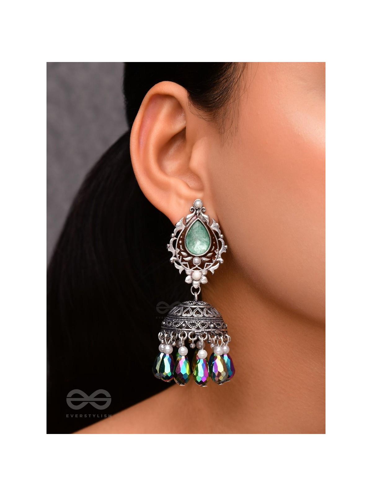 The Daytime Blitz - Statement Embellished And Enamelled Oxidised Jhumka Earrings