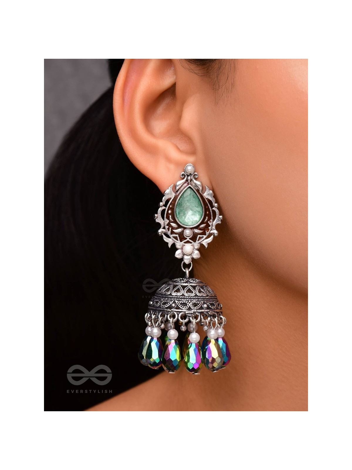 The Daytime Blitz - Statement Embellished And Enamelled Oxidised Jhumka Earrings