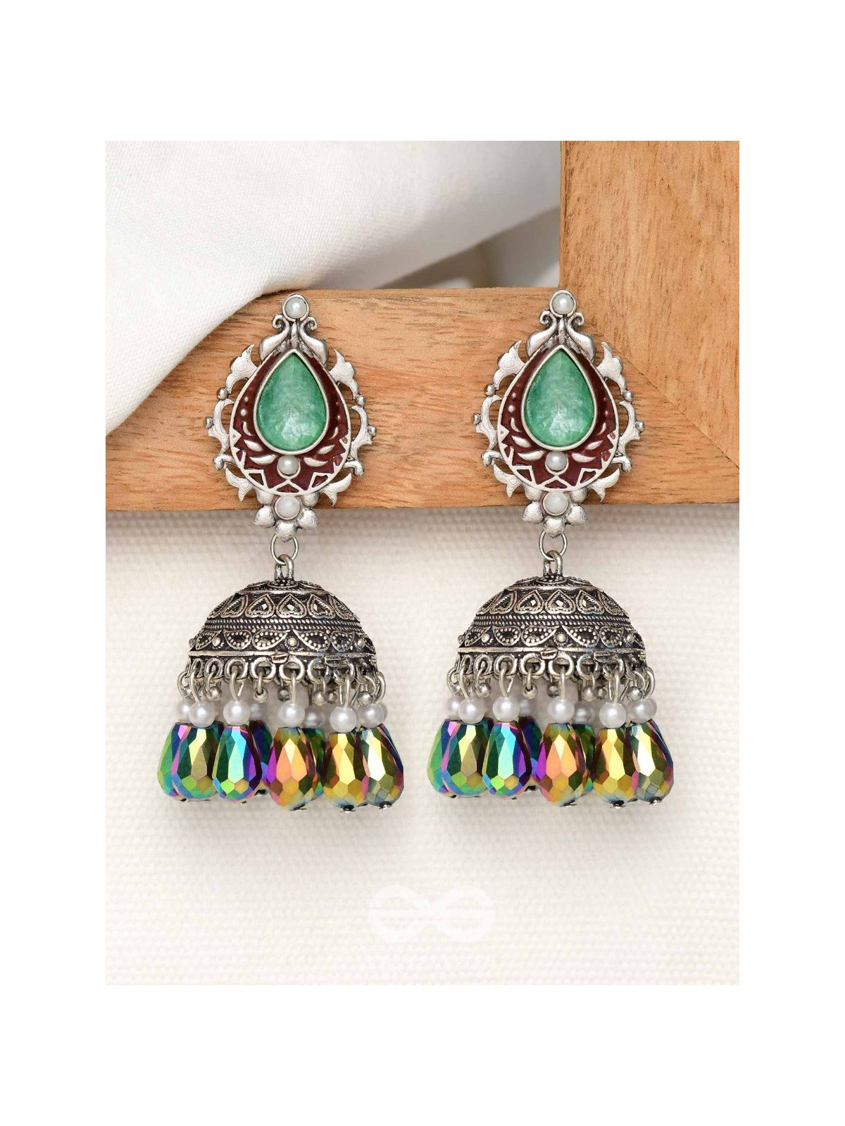 The Daytime Blitz - Statement Embellished And Enamelled Oxidised Jhumka Earrings