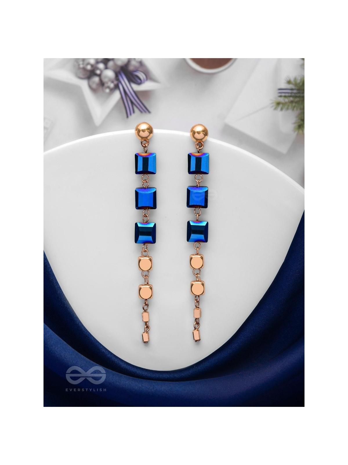 The Indigo Night- Classy Blue And Golden Earrings