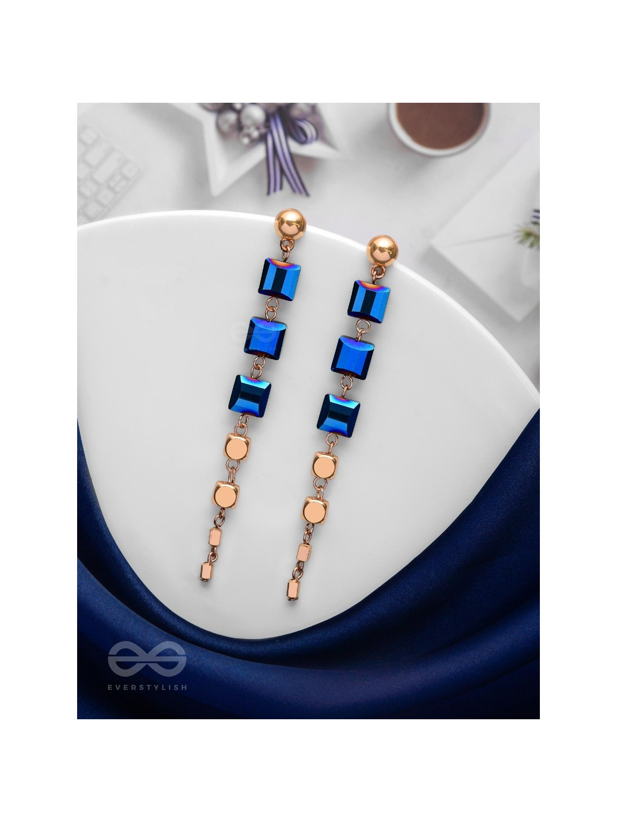 The Indigo Night- Classy Blue And Golden Earrings