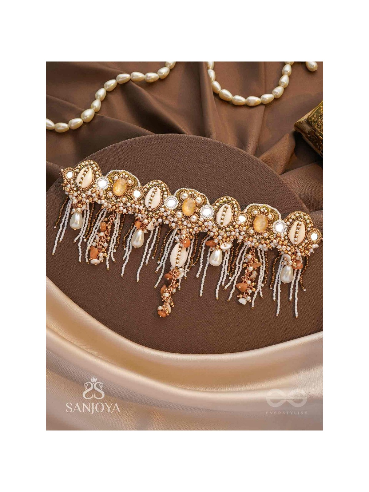 Sankhika- Coastal Gleam - Beads, Shells And Stone Hand Embroidered Neckpiece