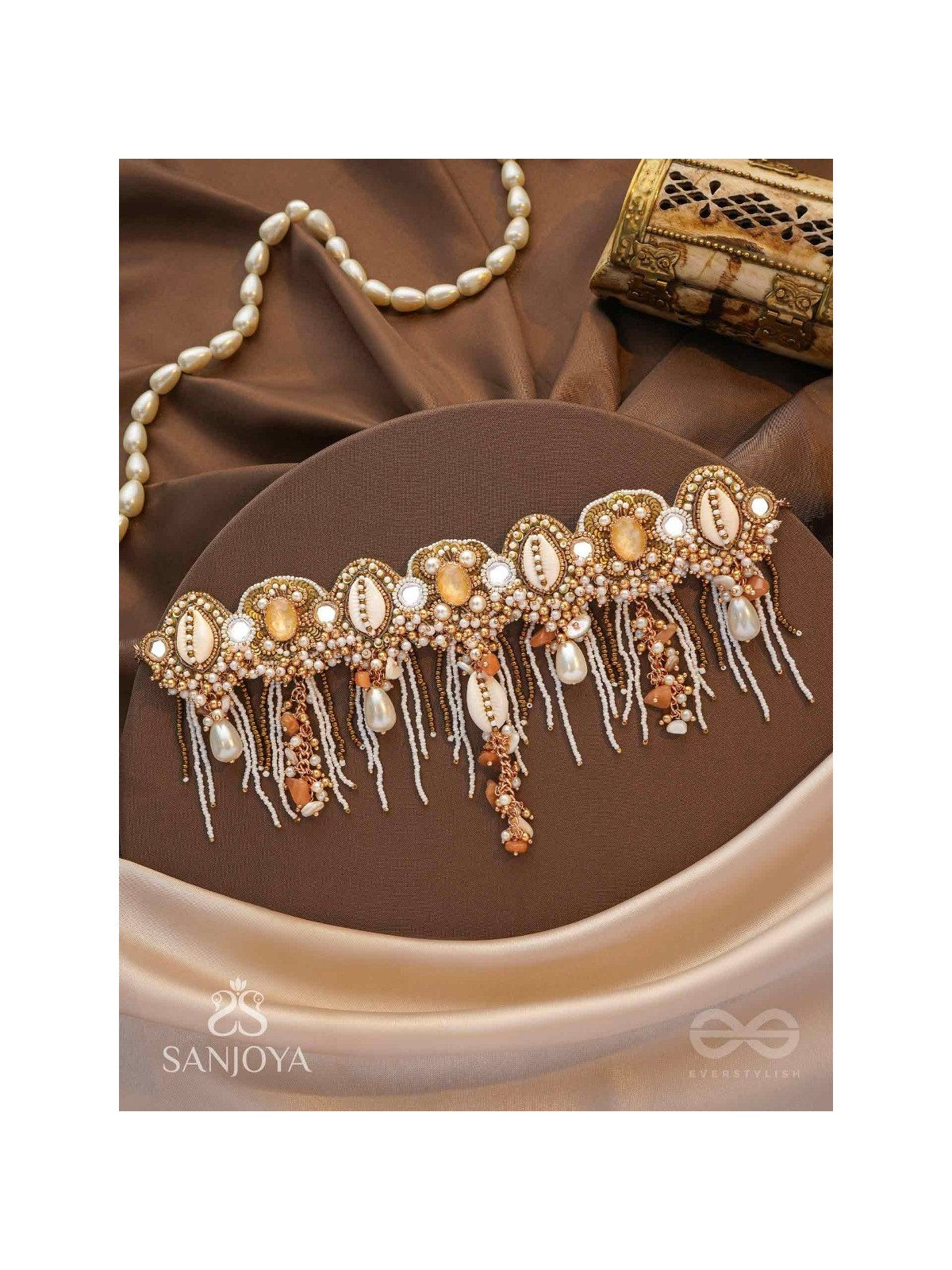 Sankhika- Coastal Gleam - Beads, Shells And Stone Hand Embroidered Neckpiece