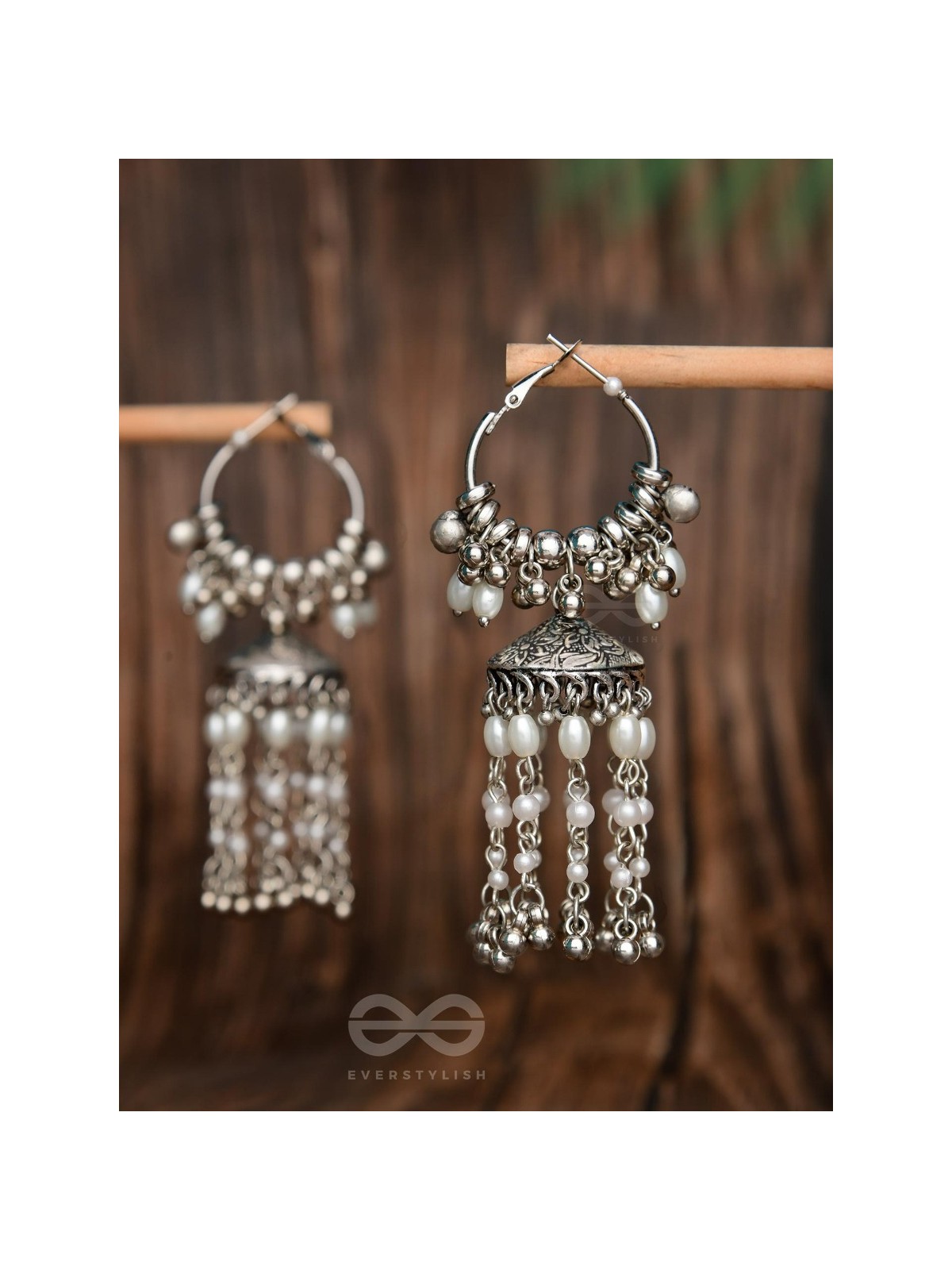 The Frost Blooms - Statement Oxidised Jhumka Earrings