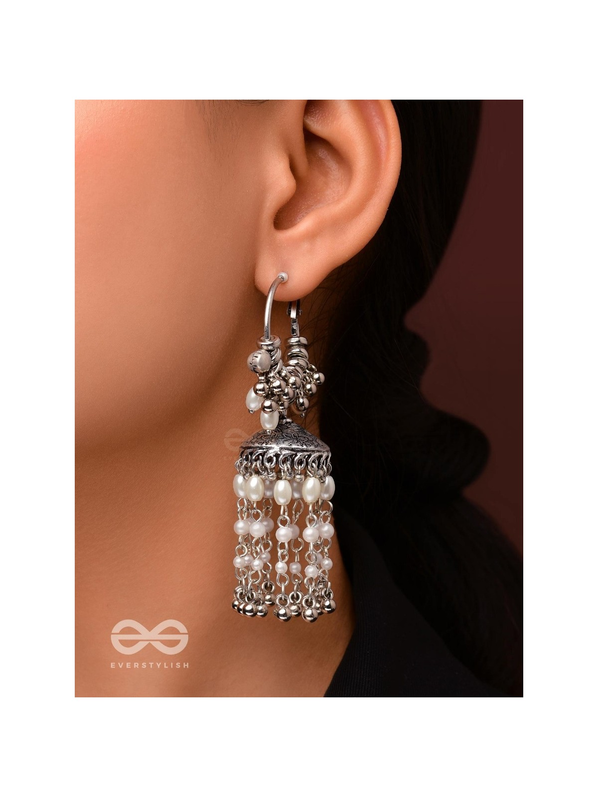 The Frost Blooms - Statement Oxidised Jhumka Earrings
