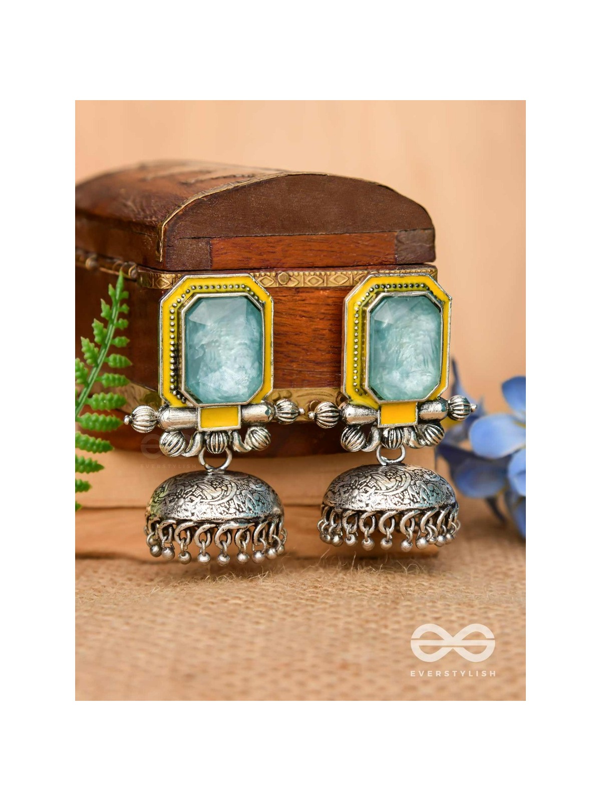 The Sunny Breeze - Embellished And Enamelled Oxidised Jhumka Earrings