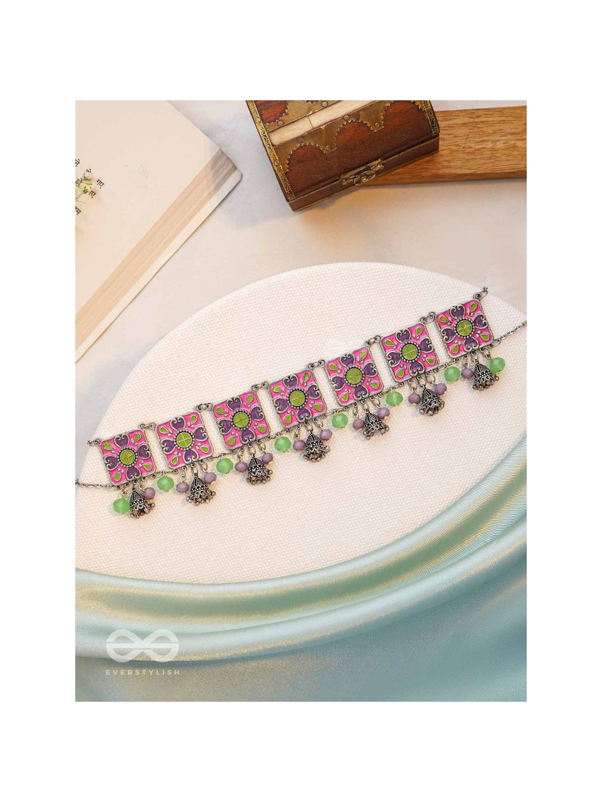 The Orchid Hues - Enamelled Oxidised Neckpiece