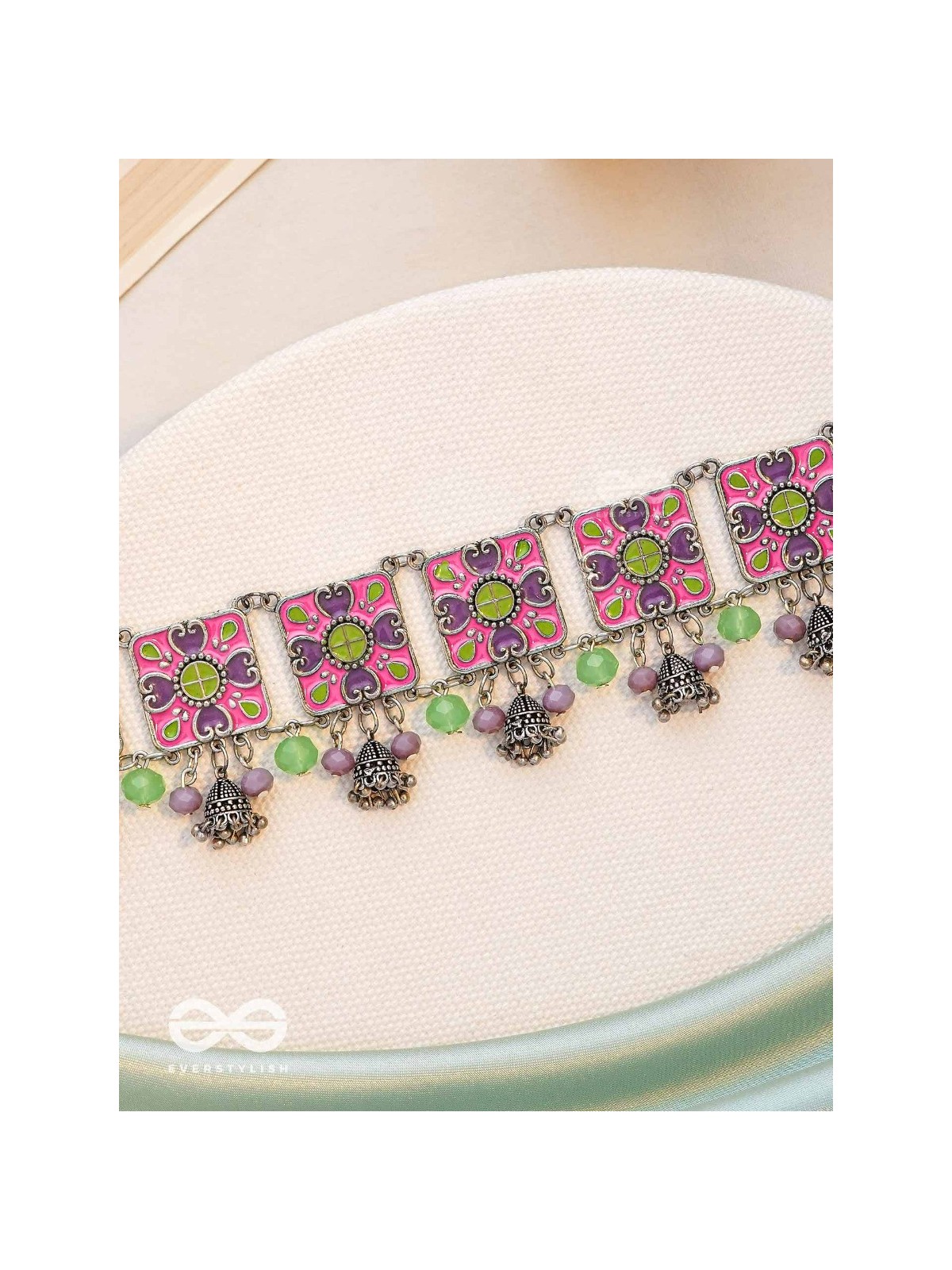 The Orchid Hues - Enamelled Oxidised Neckpiece