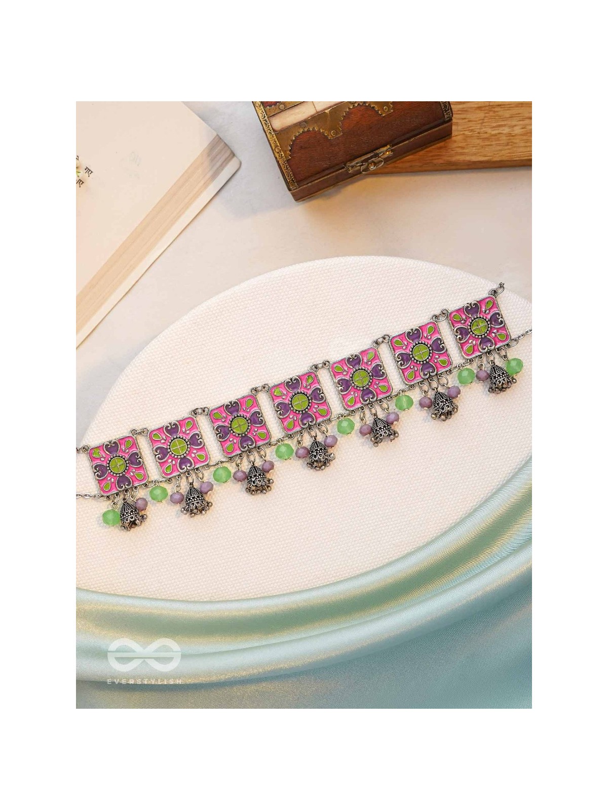 The Orchid Hues - Enamelled Oxidised Neckpiece