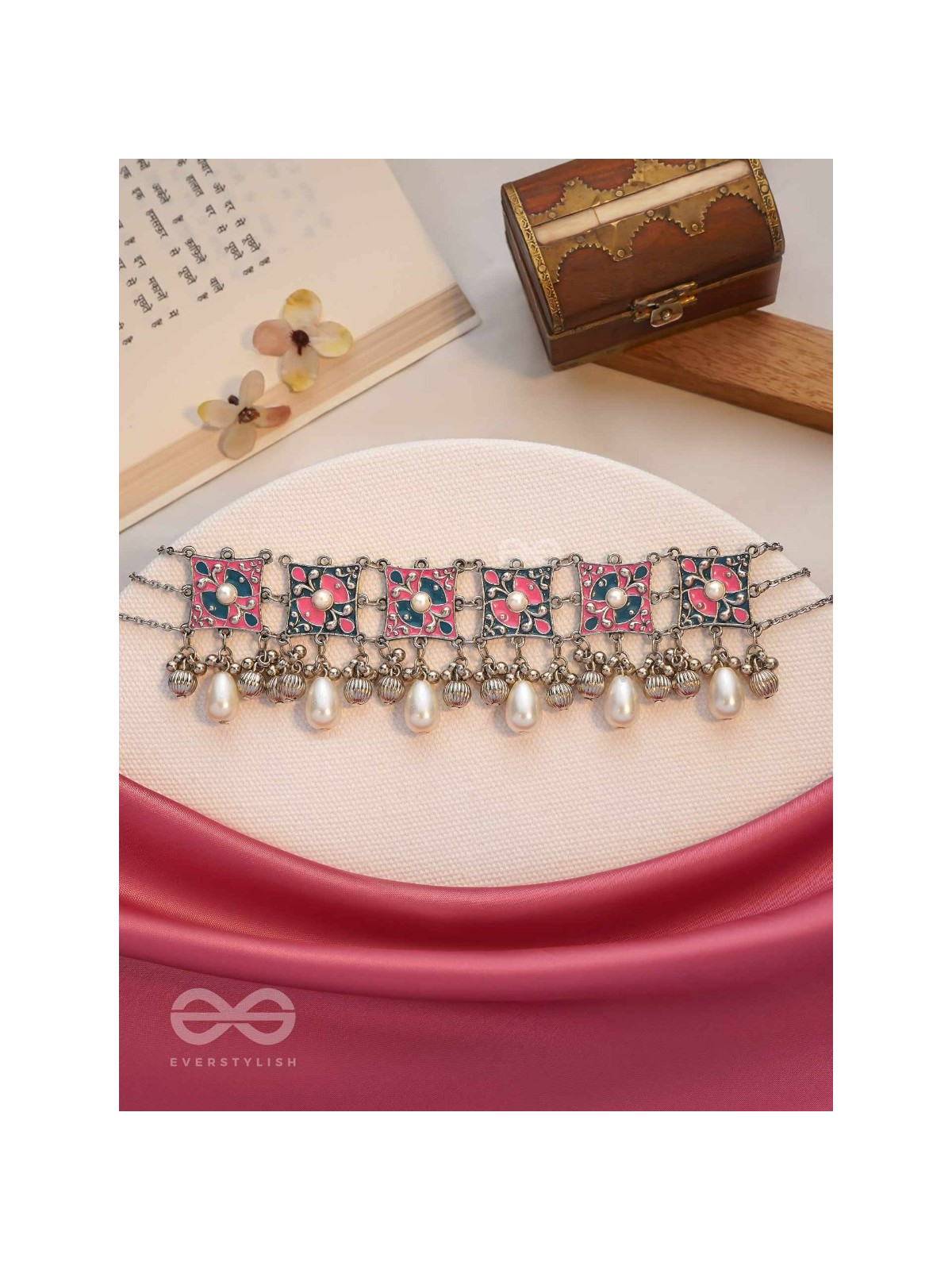 Blushing Blue Haze - Enamelled Oxidised Neckpiece