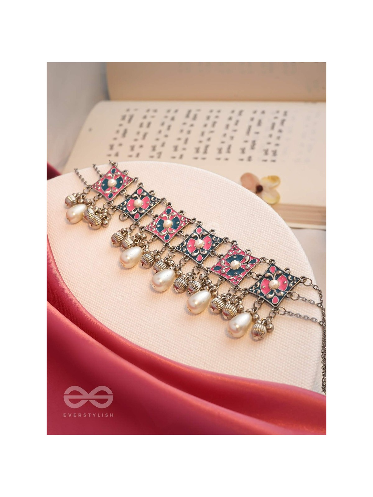 Blushing Blue Haze - Enamelled Oxidised Neckpiece