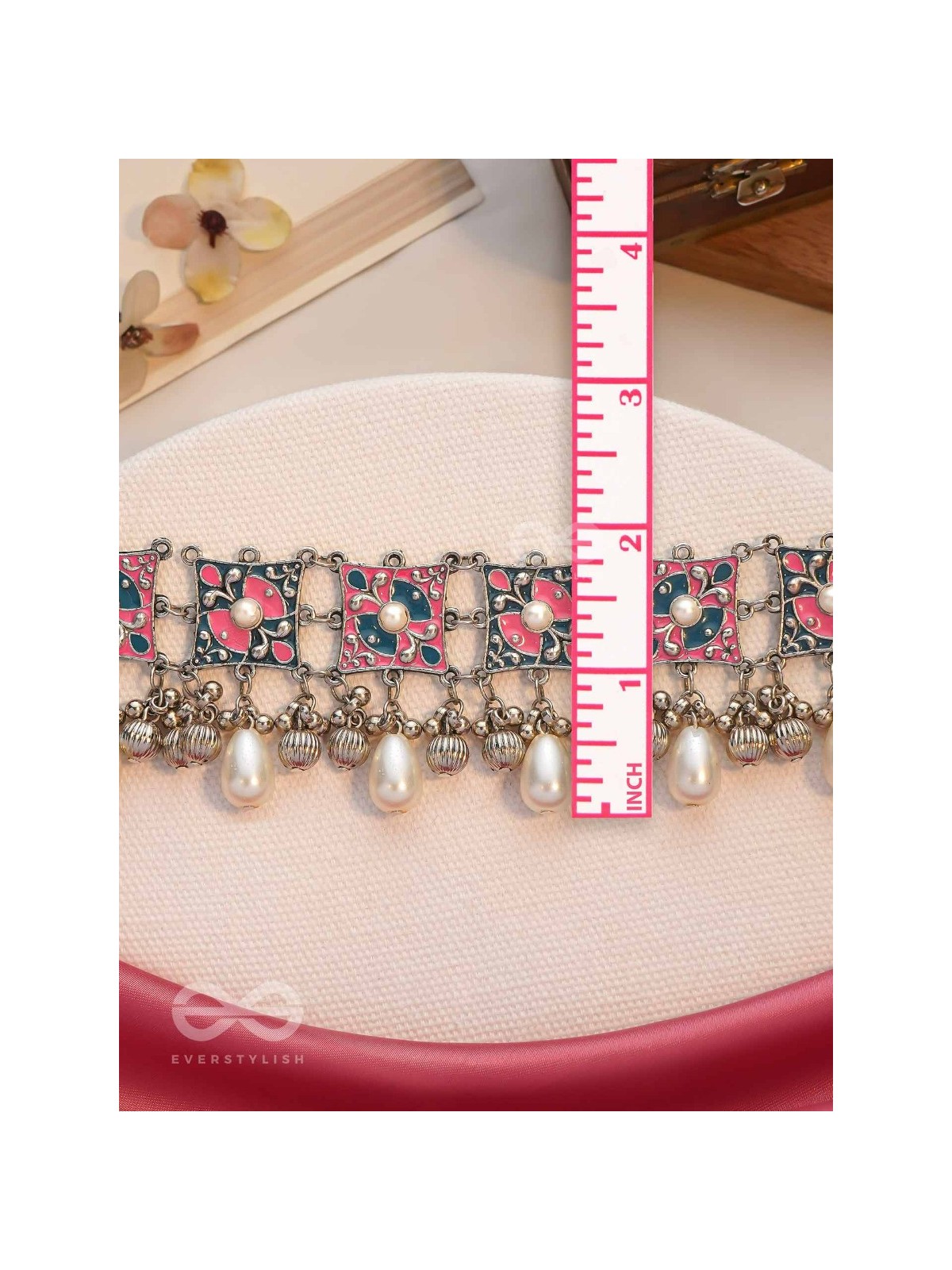 Blushing Blue Haze - Enamelled Oxidised Neckpiece