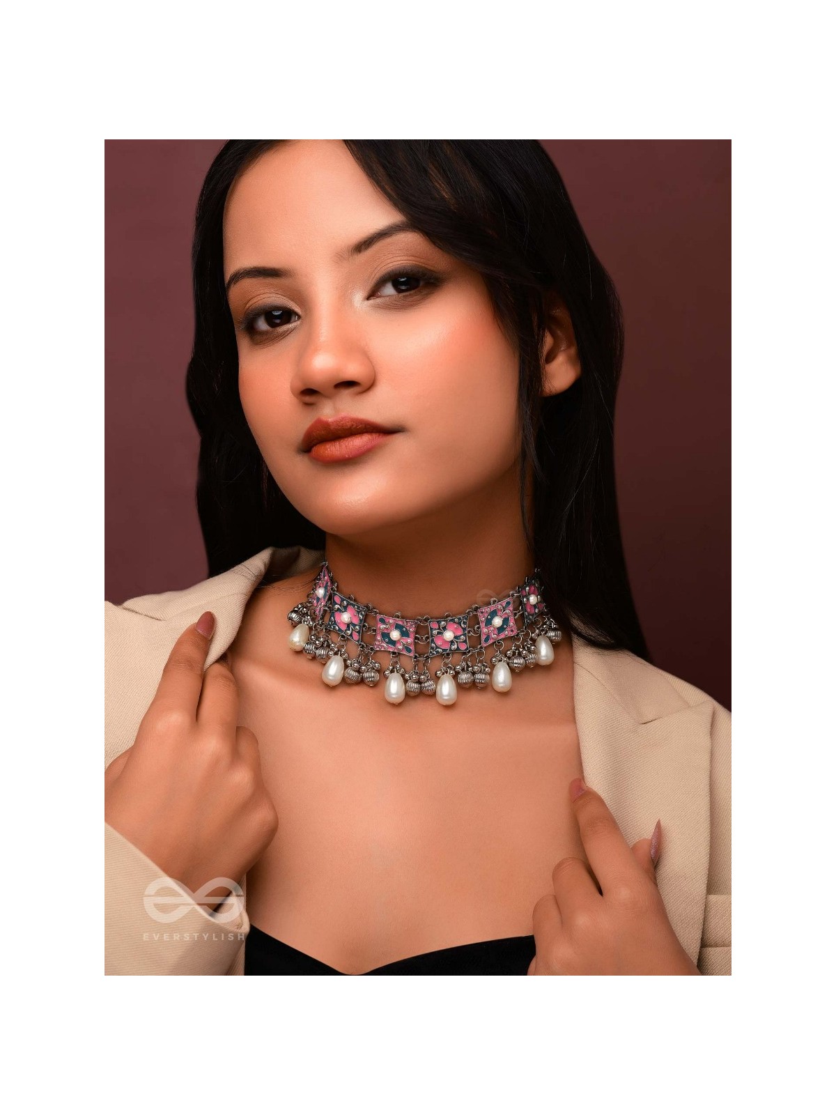 Blushing Blue Haze - Enamelled Oxidised Neckpiece