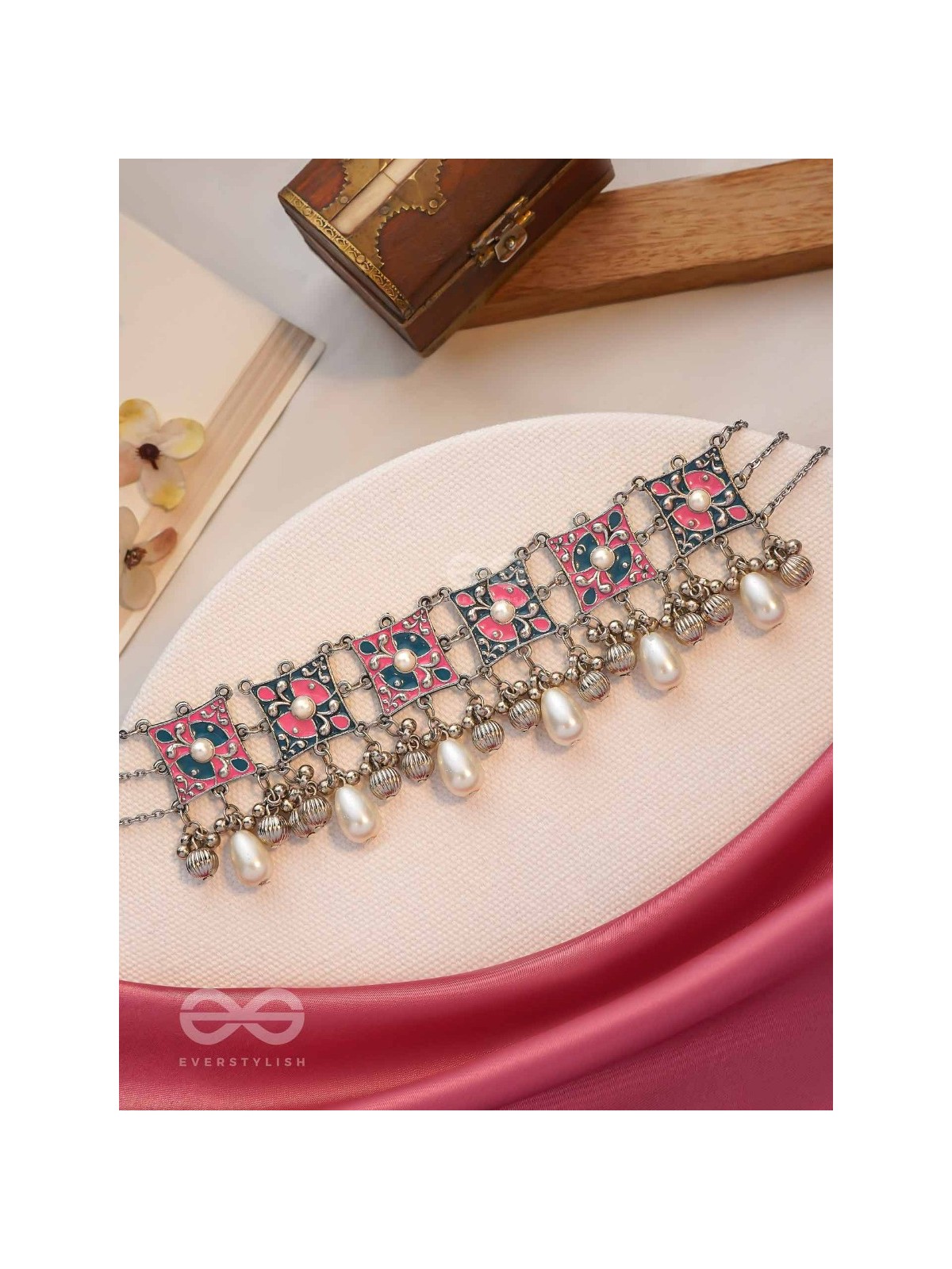 Blushing Blue Haze - Enamelled Oxidised Neckpiece