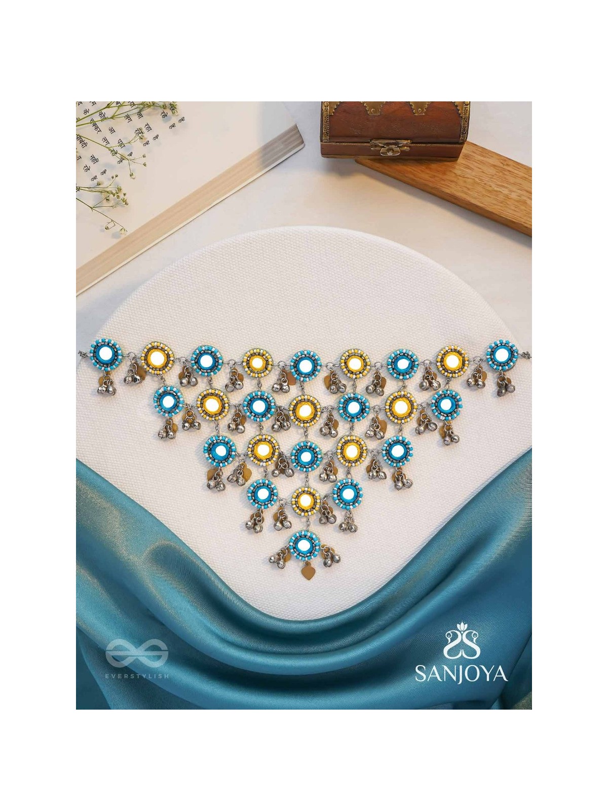 Parigha - The Cloud Line - Beads And Mirror Hand Embroidered Oxidised Neckpiece