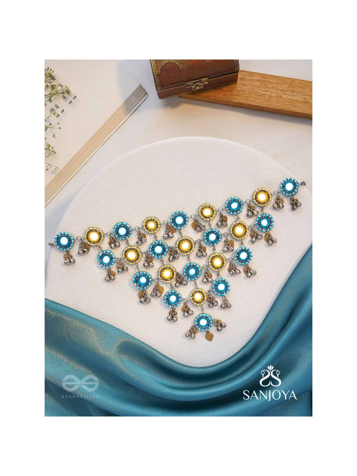 Parigha - The Cloud Line - Beads And Mirror Hand Embroidered Oxidised Neckpiece