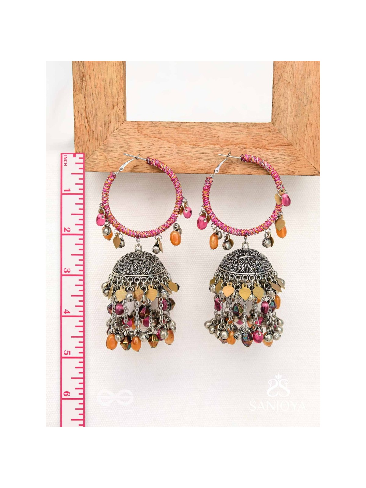 Stotavya - The Mira Chants- Beads, Resham And Glass Drops Oxidised Jhumka Earrings