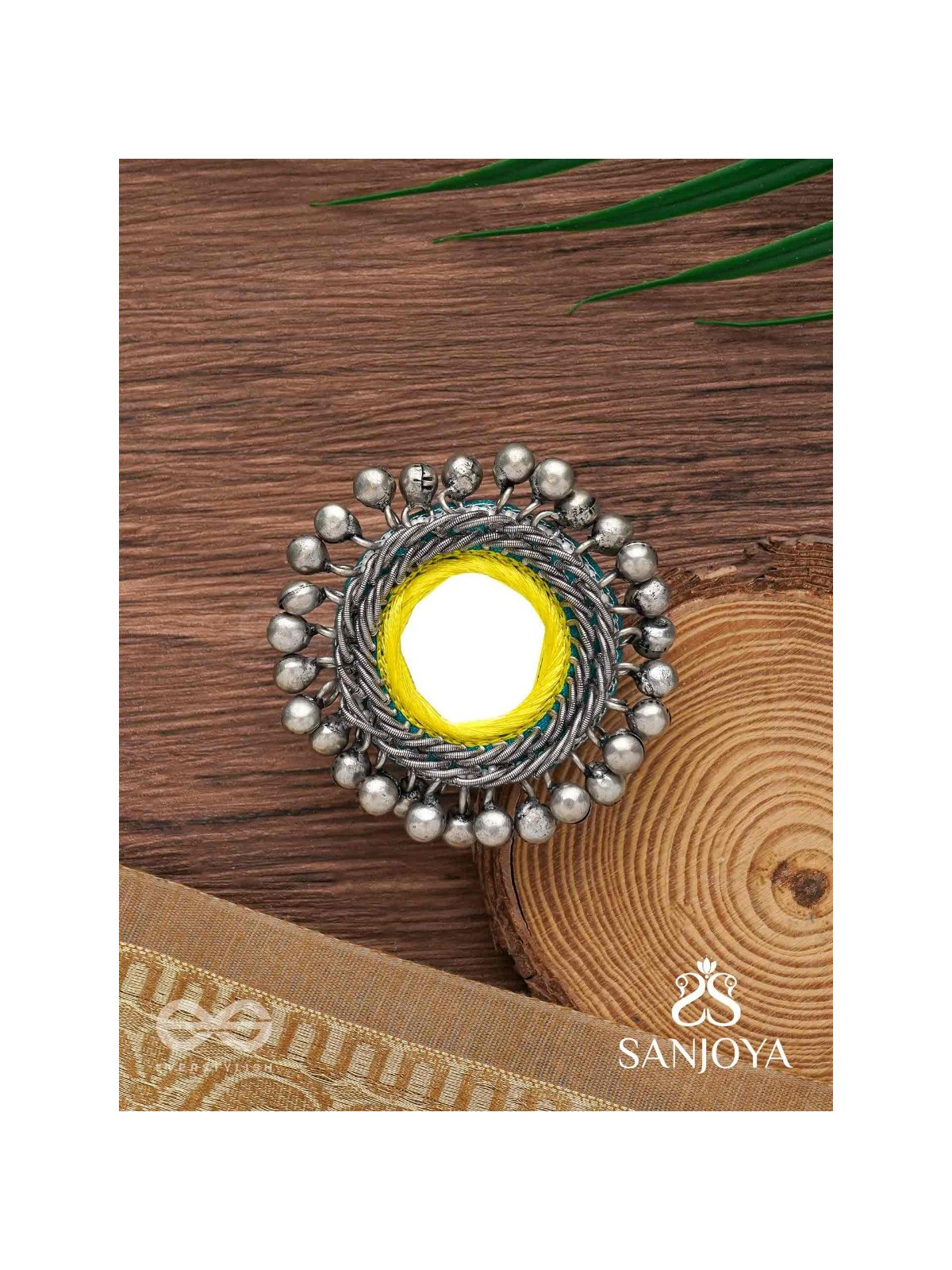 Patangah - Music Of Sunshine - Mirror, Resham And Beads Hand Embroidered Oxidised Ring