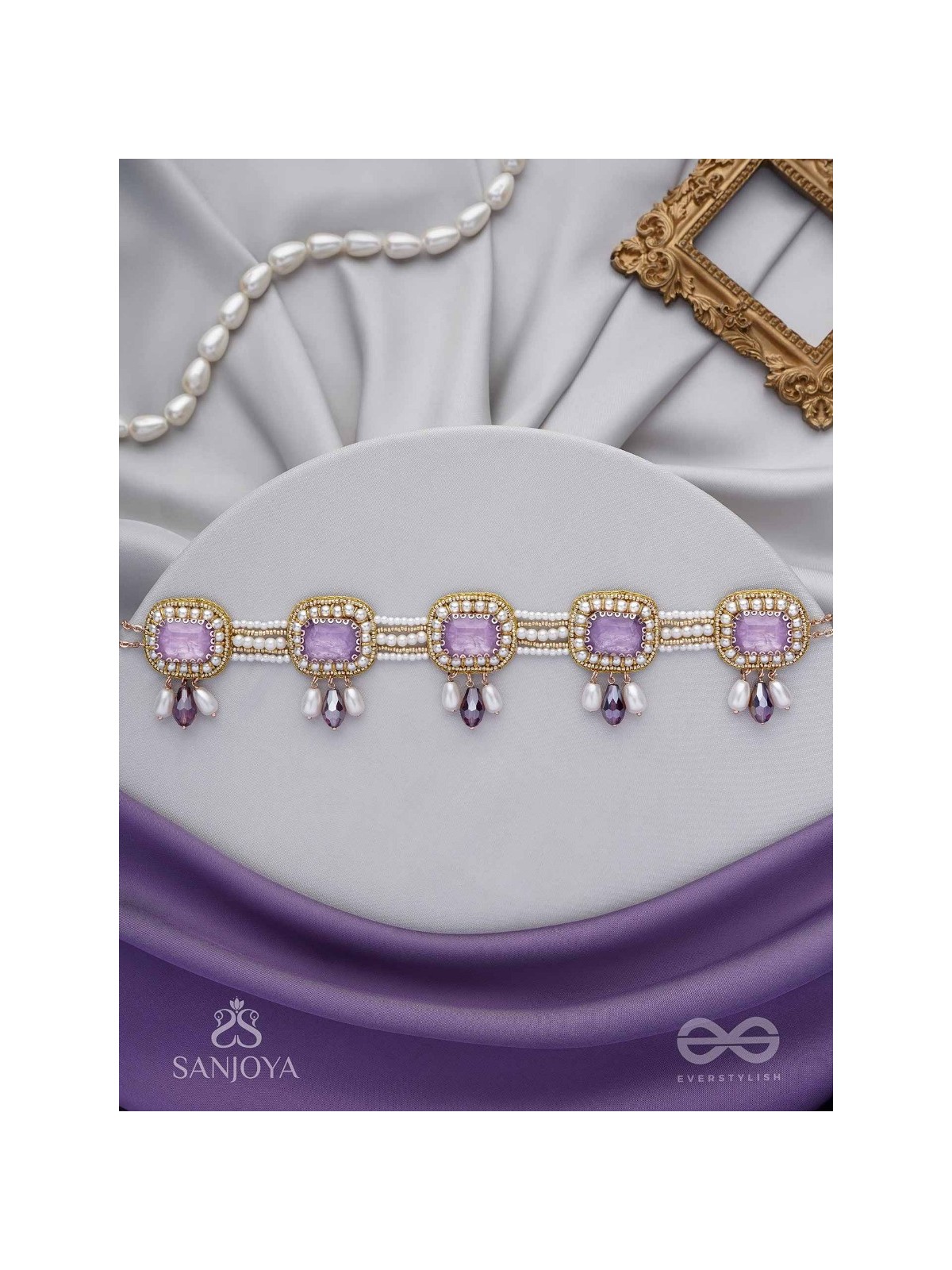 Sushtri- The Chaste Affection - Stones, Beads, Glass And Pearl Drops Hand Embroidered Choker Neckpiece