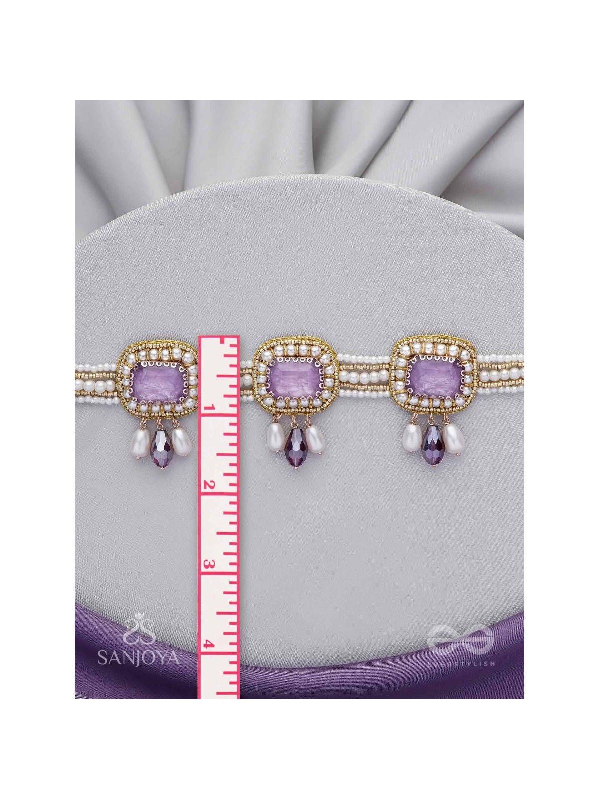 Sushtri- The Chaste Affection - Stones, Beads, Glass And Pearl Drops Hand Embroidered Choker Neckpiece