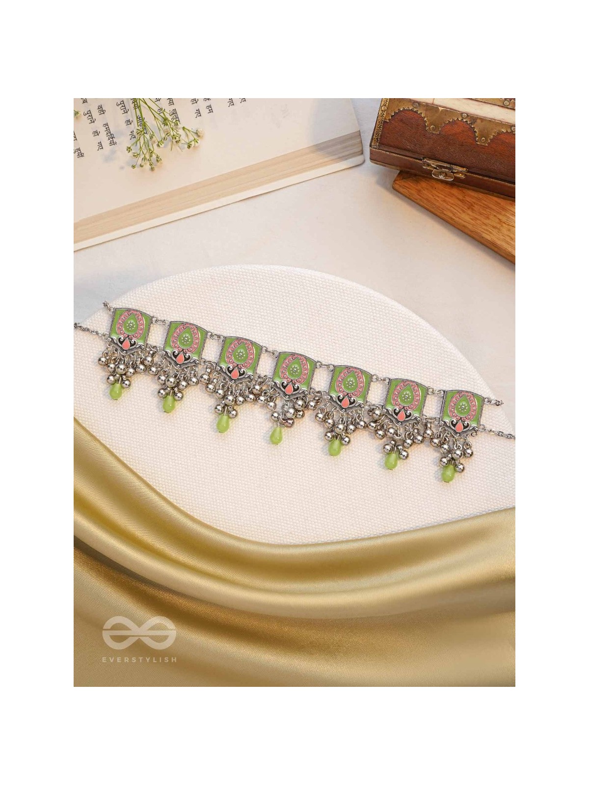 The Olive Chimes - Enamelled Oxidised Choker Neckpiece