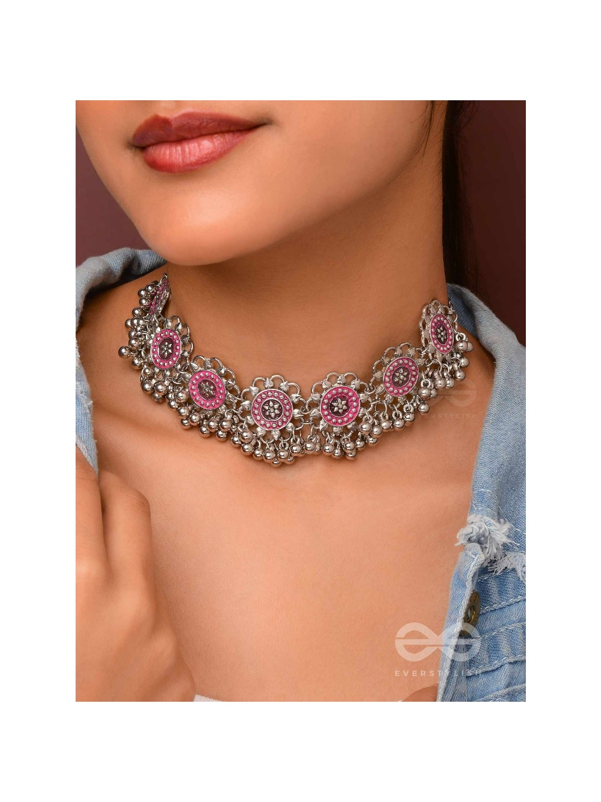 Rustic Blossoms - Enamelled Oxidised Neckpiece