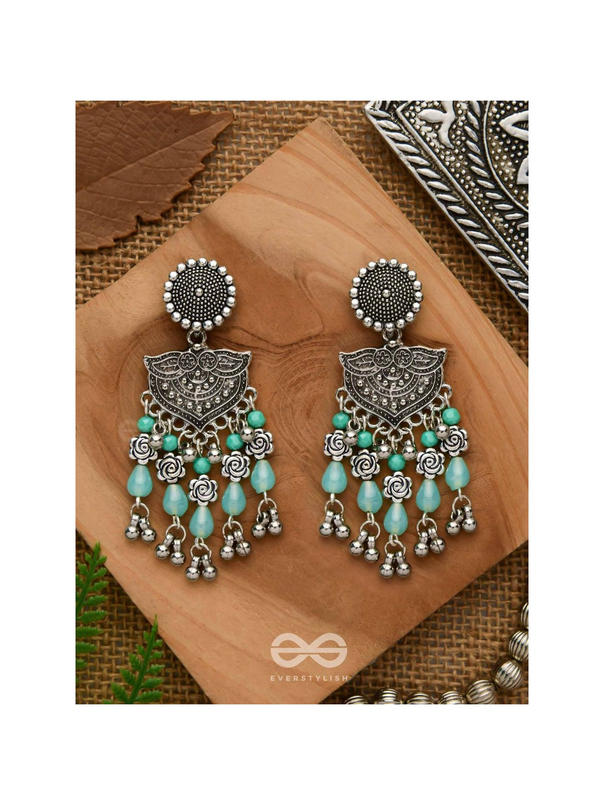 The Ocean Goddess- Glass Drops And Beads Oxidised Earrings