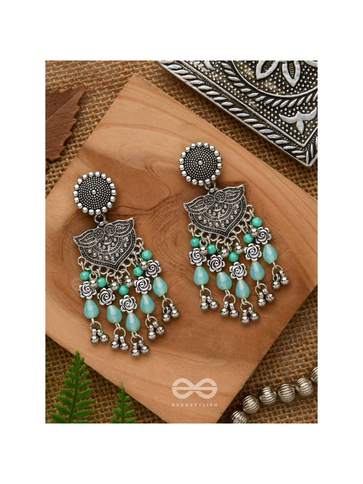 The Ocean Goddess- Glass Drops And Beads Oxidised Earrings
