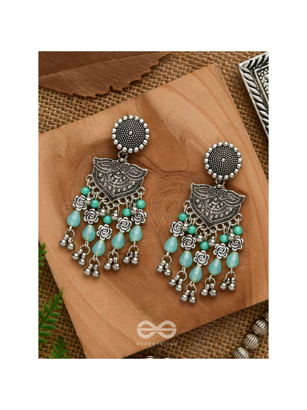 The Ocean Goddess- Glass Drops And Beads Oxidised Earrings