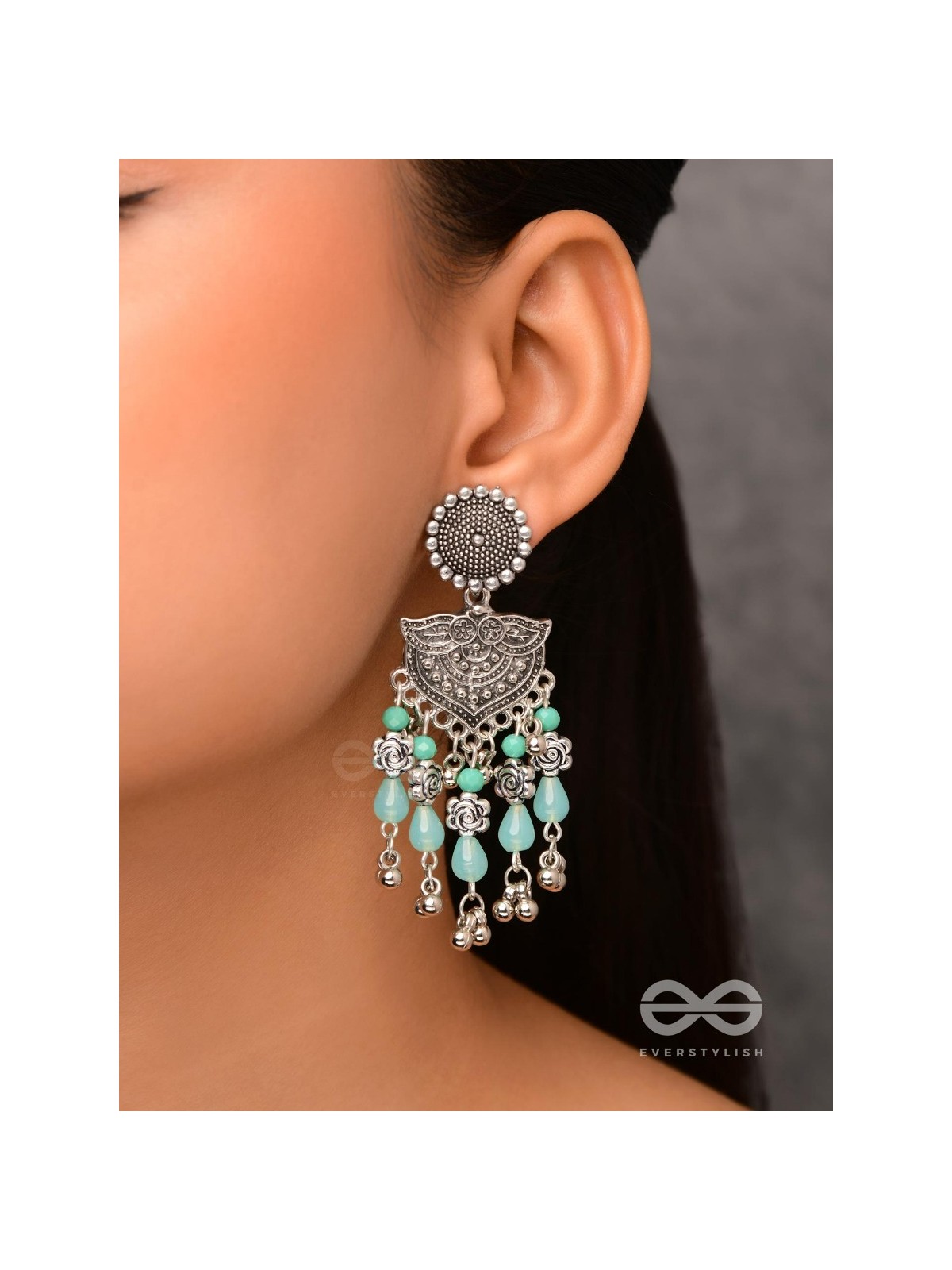 The Ocean Goddess- Glass Drops And Beads Oxidised Earrings