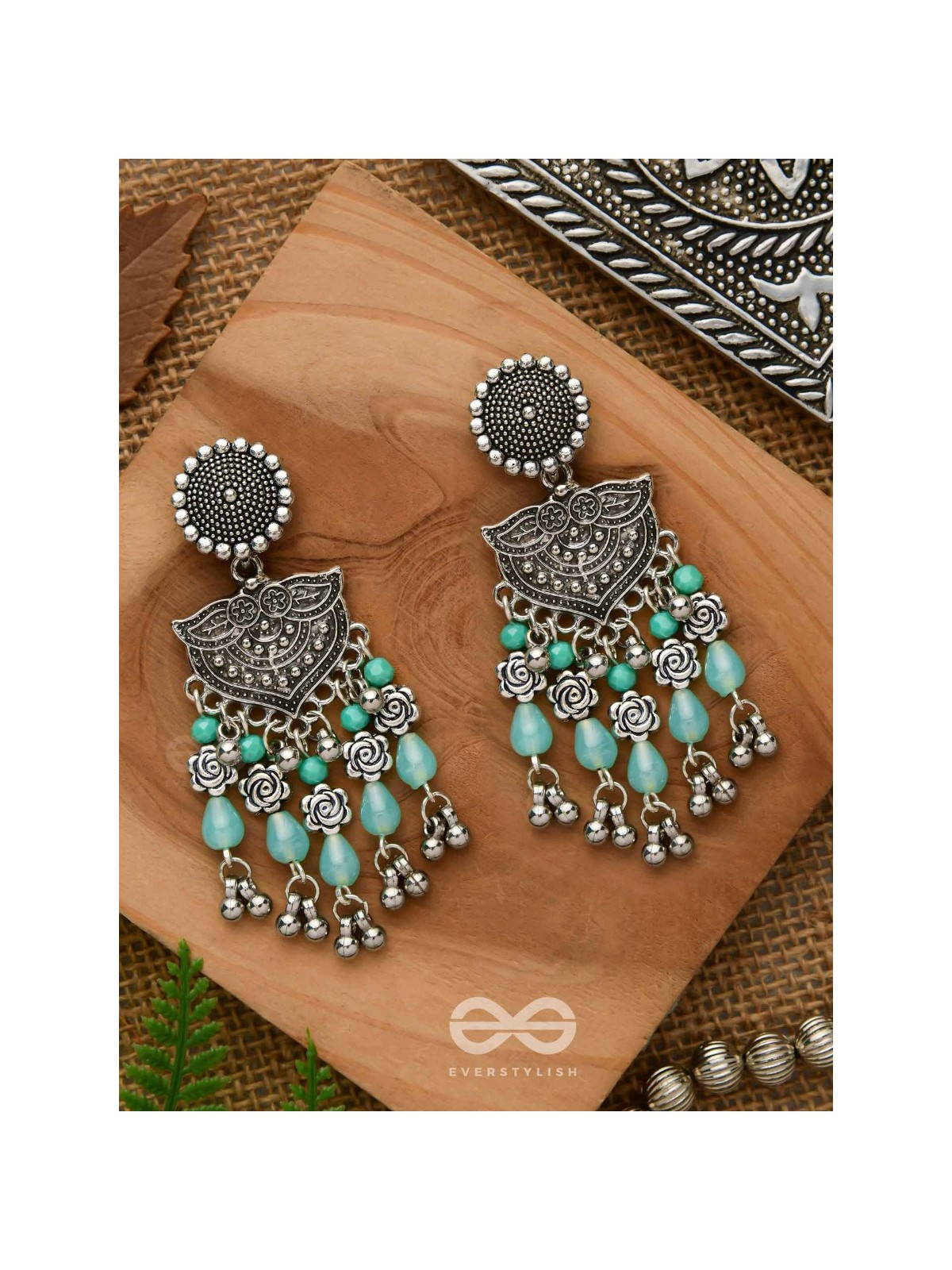 The Ocean Goddess- Glass Drops And Beads Oxidised Earrings