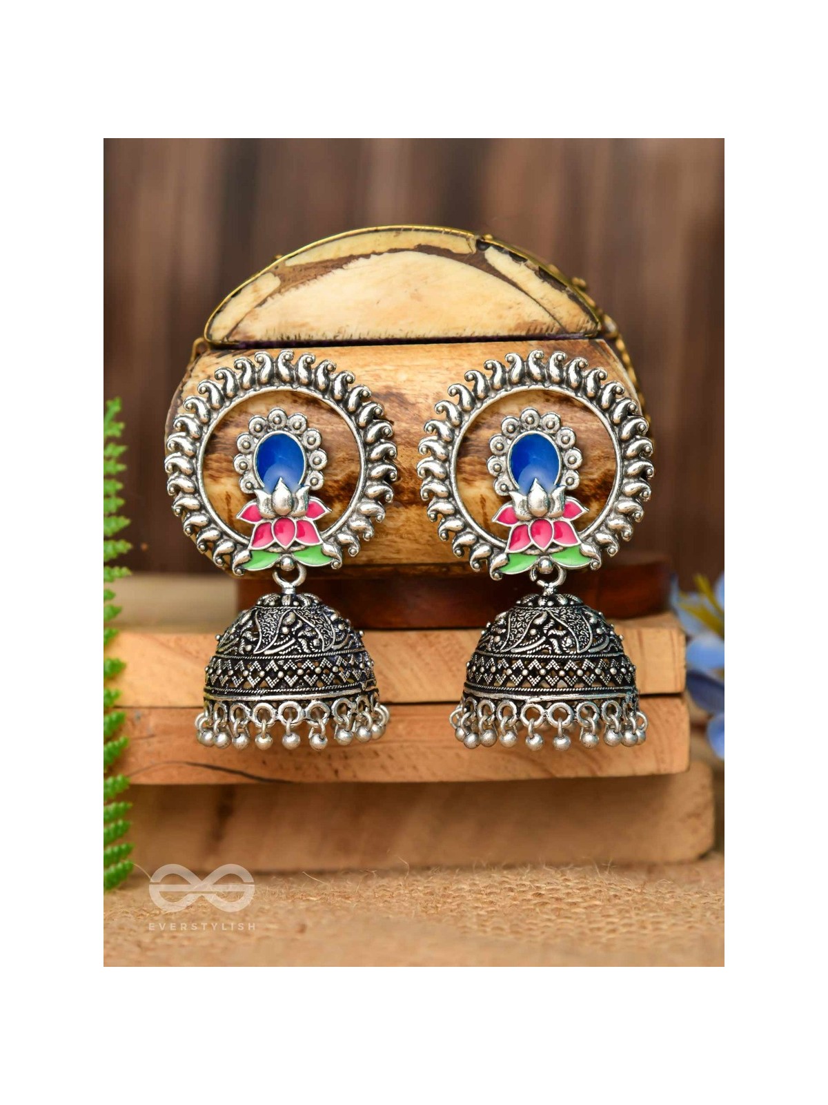Lotus Dreamscape - Oxidised Jhumka Earrings