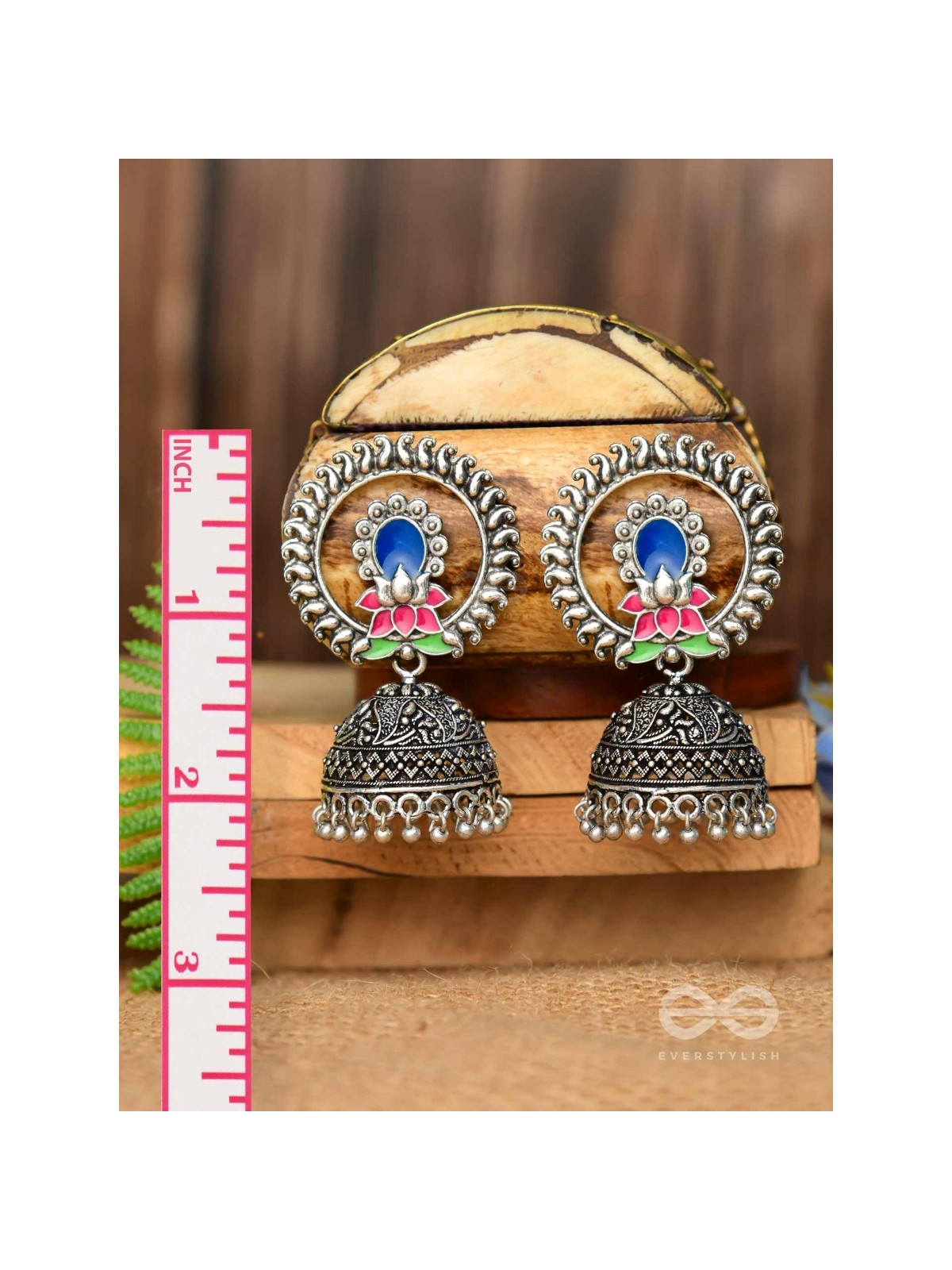 Lotus Dreamscape - Oxidised Jhumka Earrings