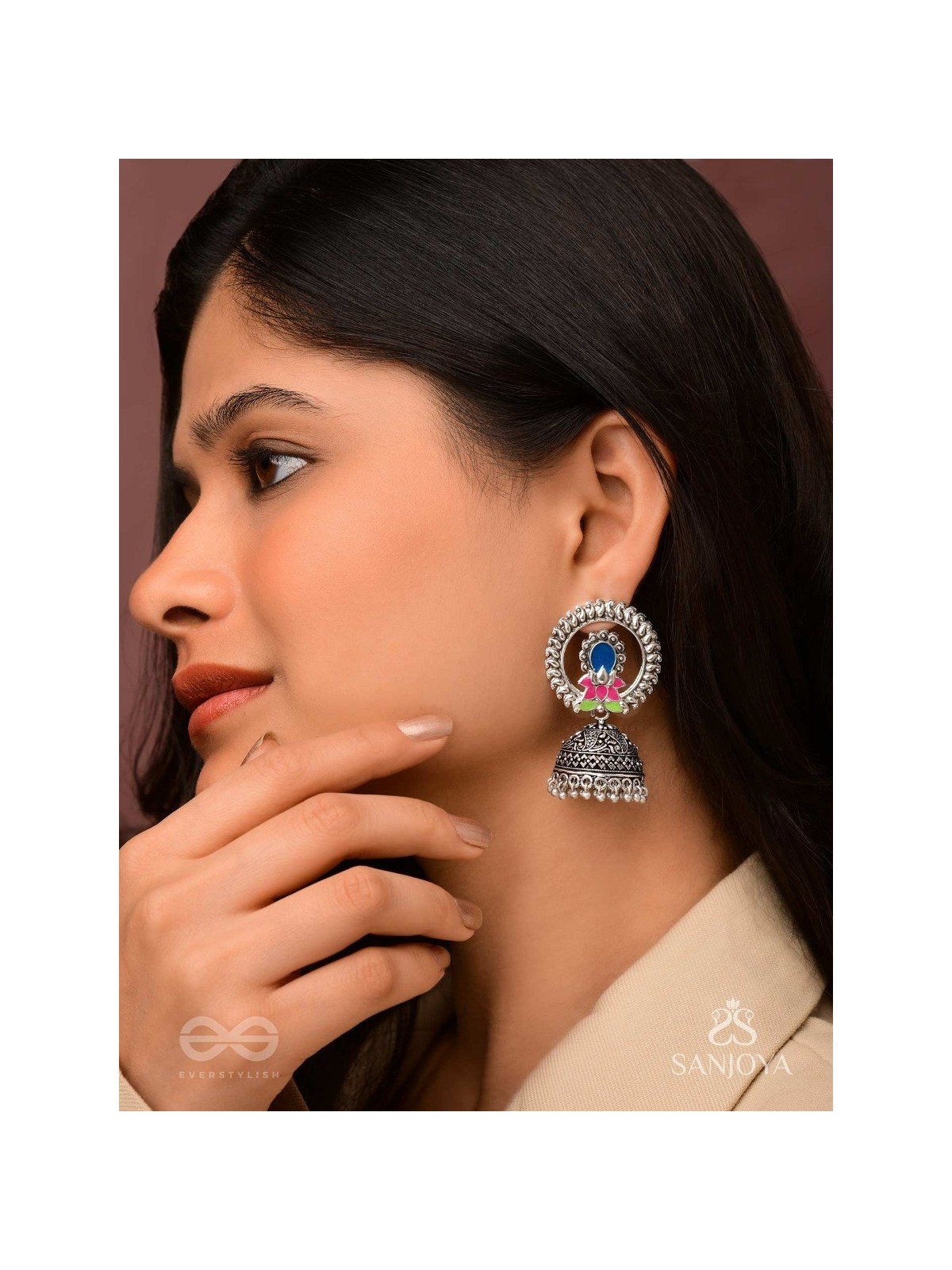 Lotus Dreamscape - Oxidised Jhumka Earrings