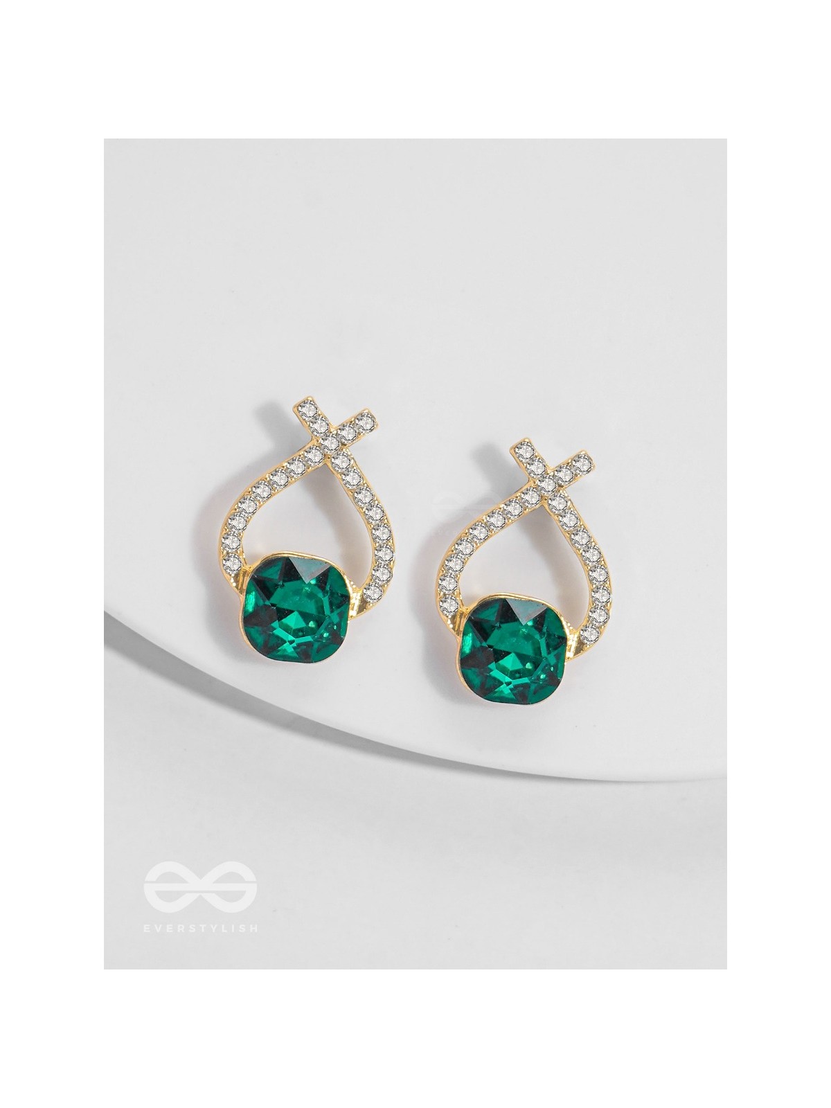 Emerald Mirage - Golden Embellished Earrings