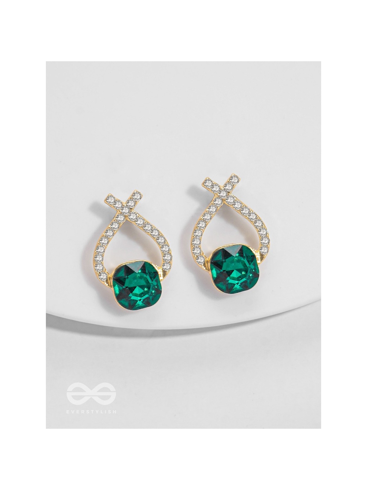Emerald Mirage - Golden Embellished Earrings