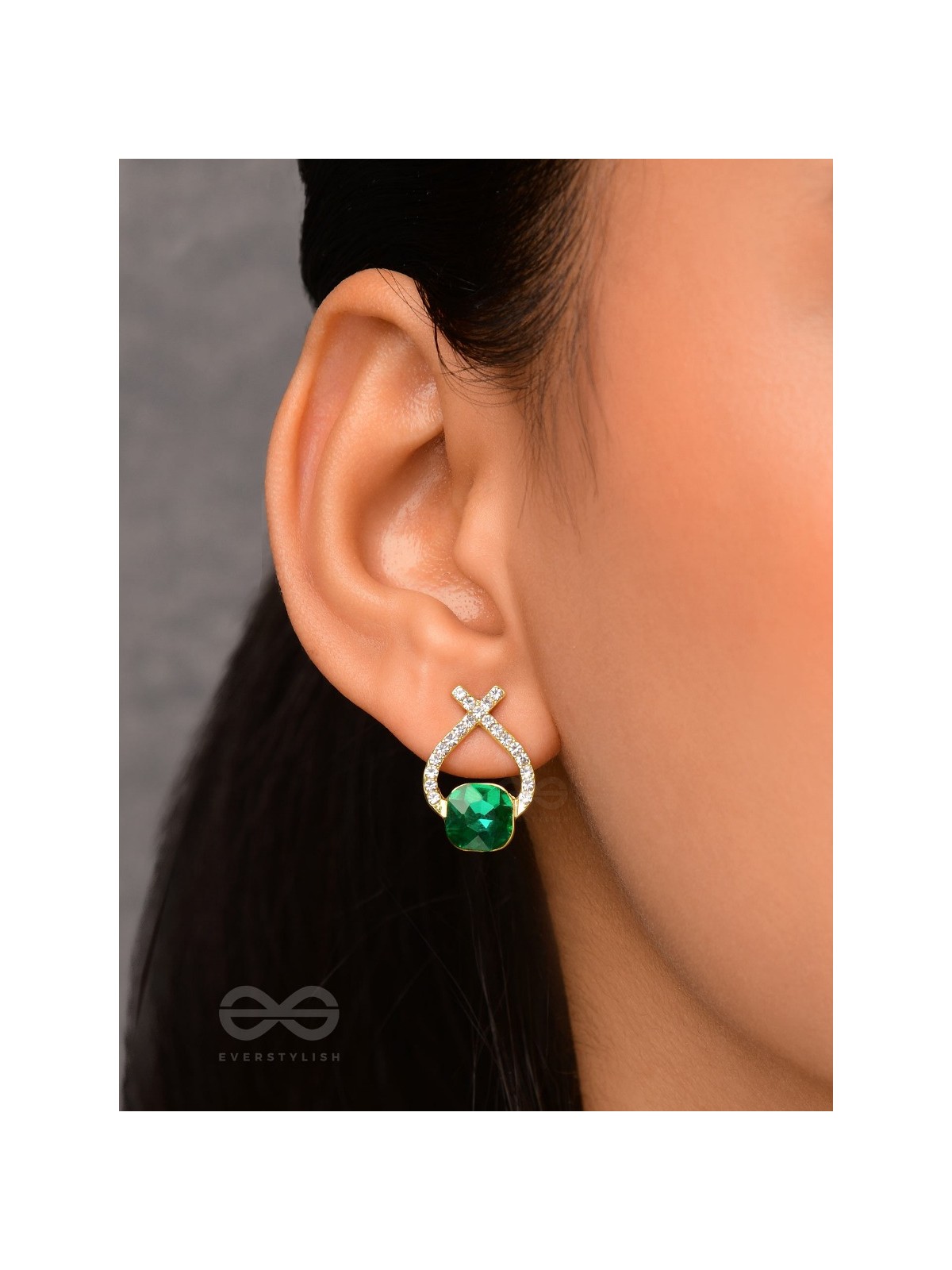 Emerald Mirage - Golden Embellished Earrings